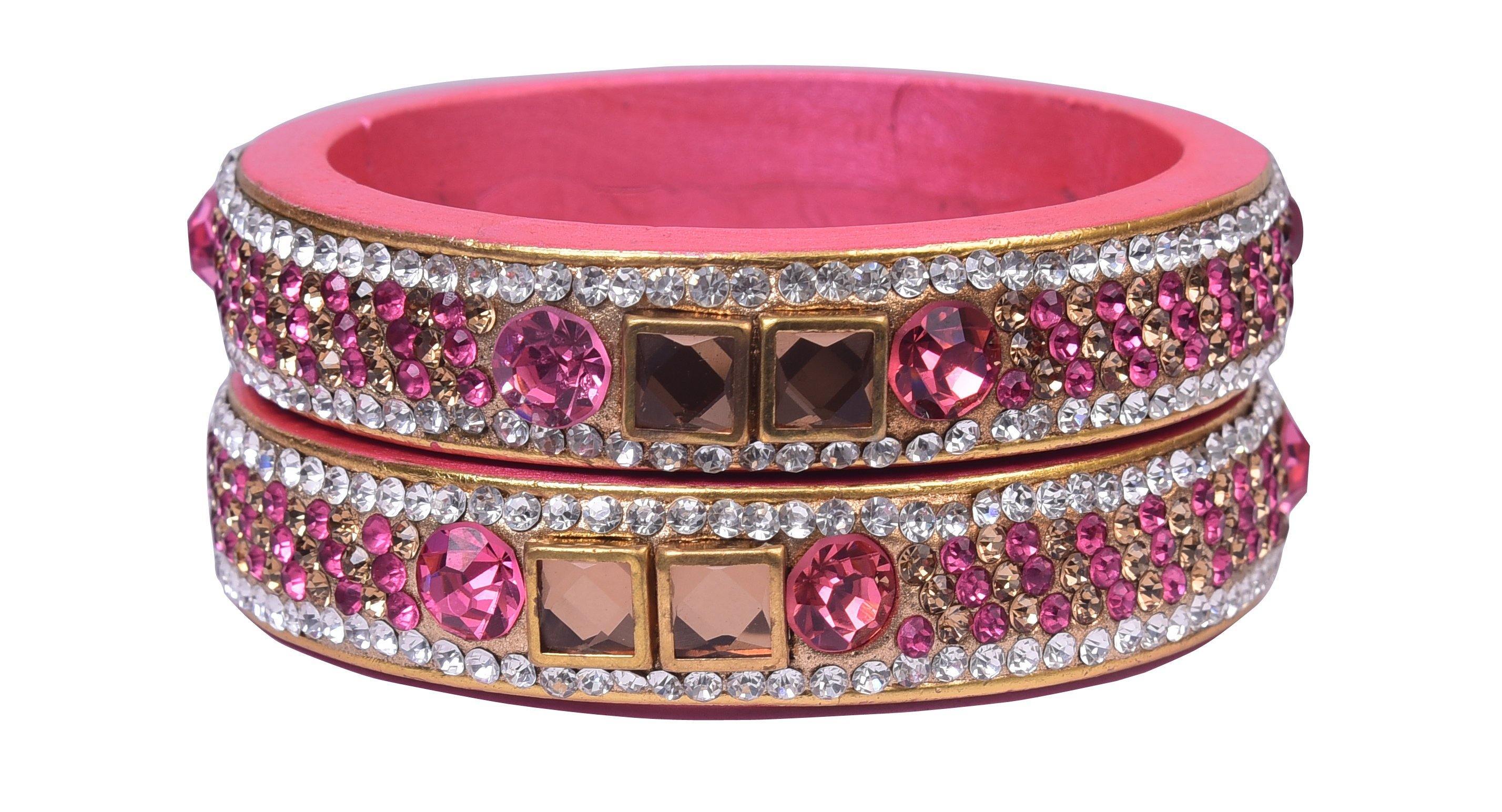 Sukriti Rajasthani Pink color Kundan Lac Bangle - Set of 2