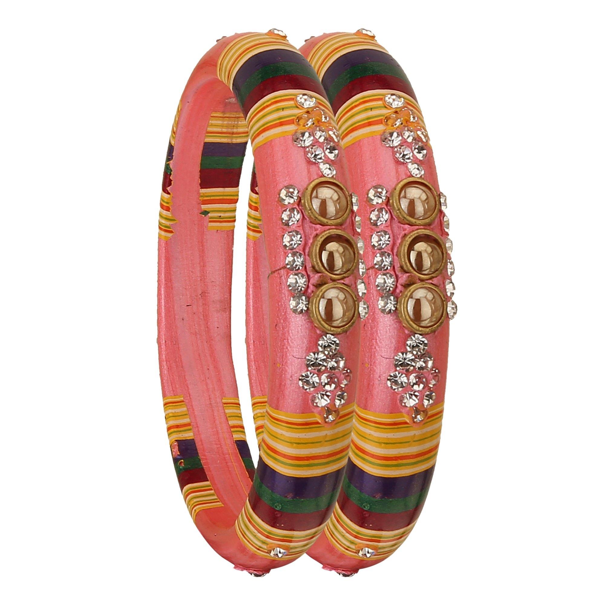 Sukriti Rajasthani Pink Lac Bangles for Women - Set of 2