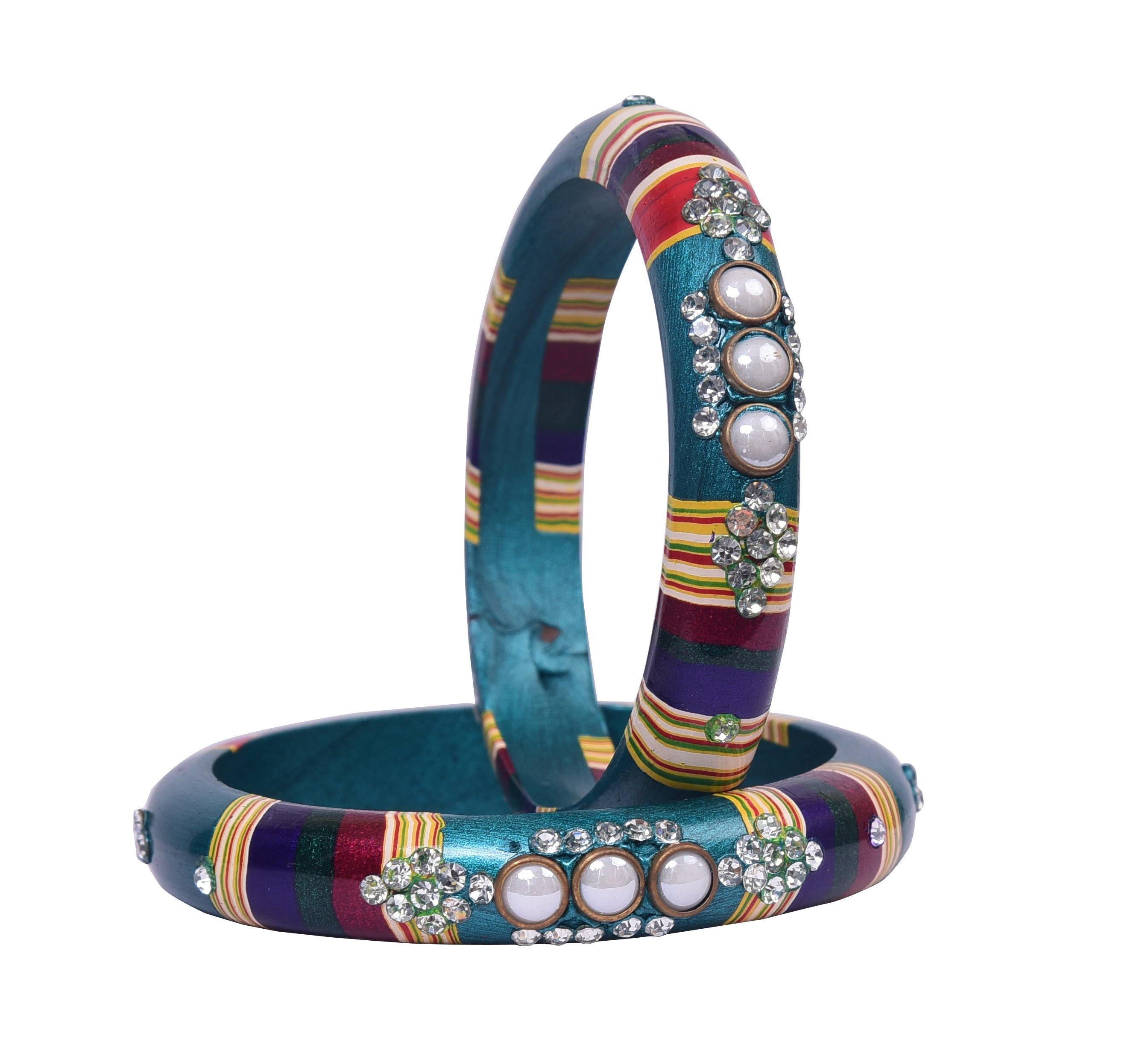 Sukriti Rajasthani Seagreen Lac Bangles for Women - Set of 2
