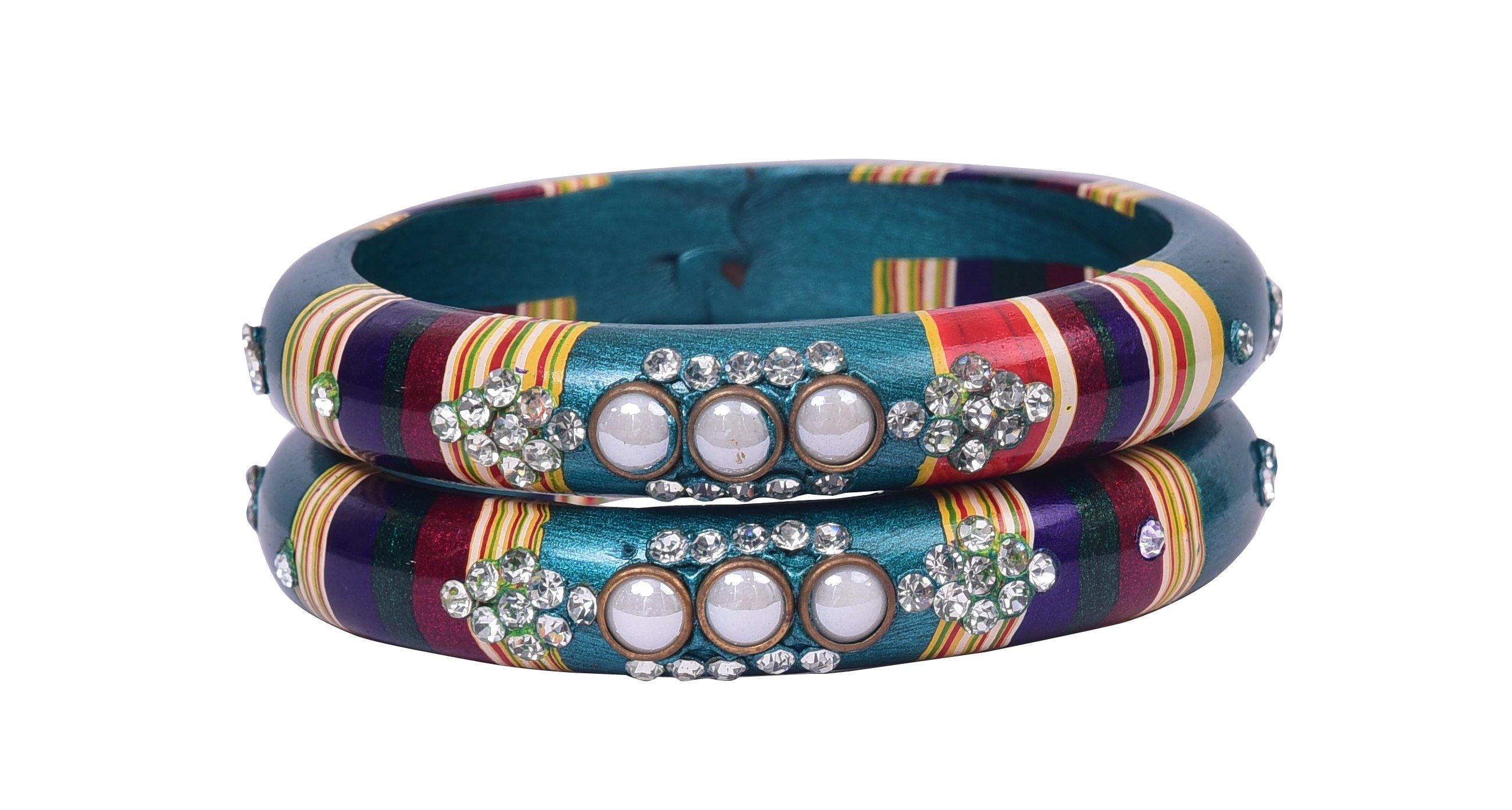 Sukriti Rajasthani Seagreen Lac Bangles for Women - Set of 2