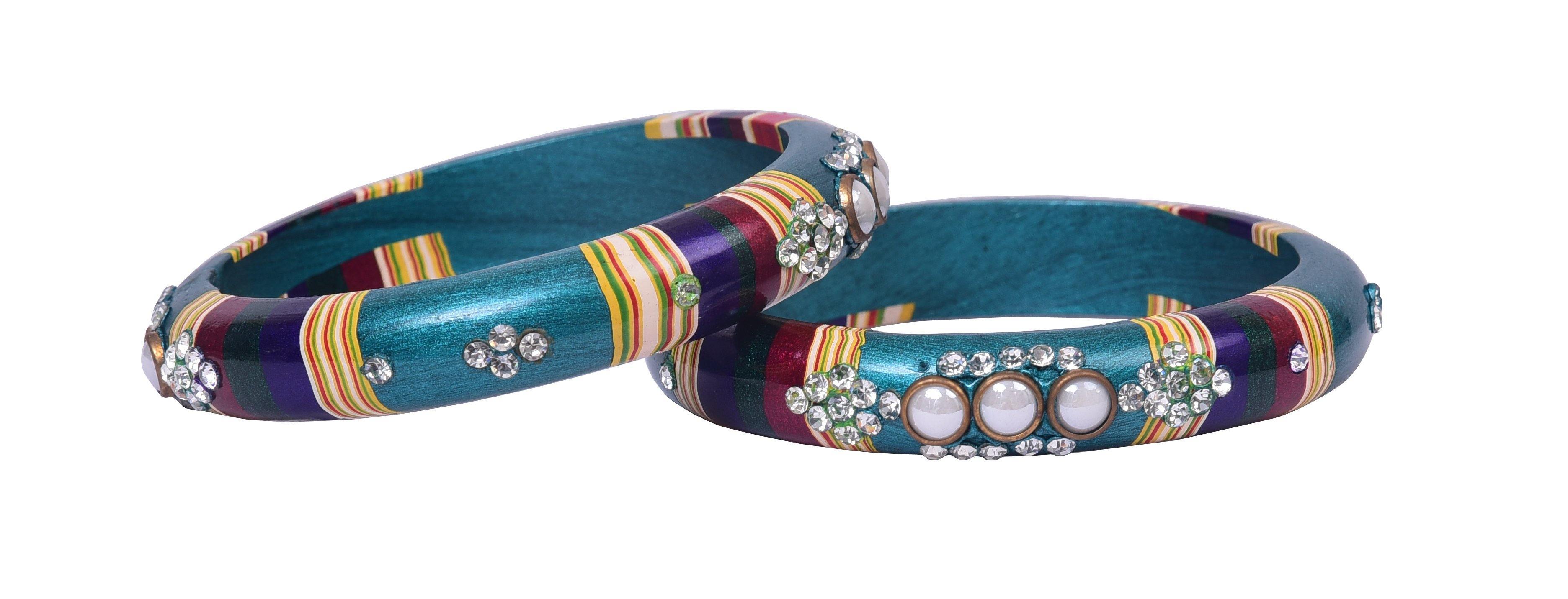 Sukriti Rajasthani Seagreen Lac Bangles for Women - Set of 2