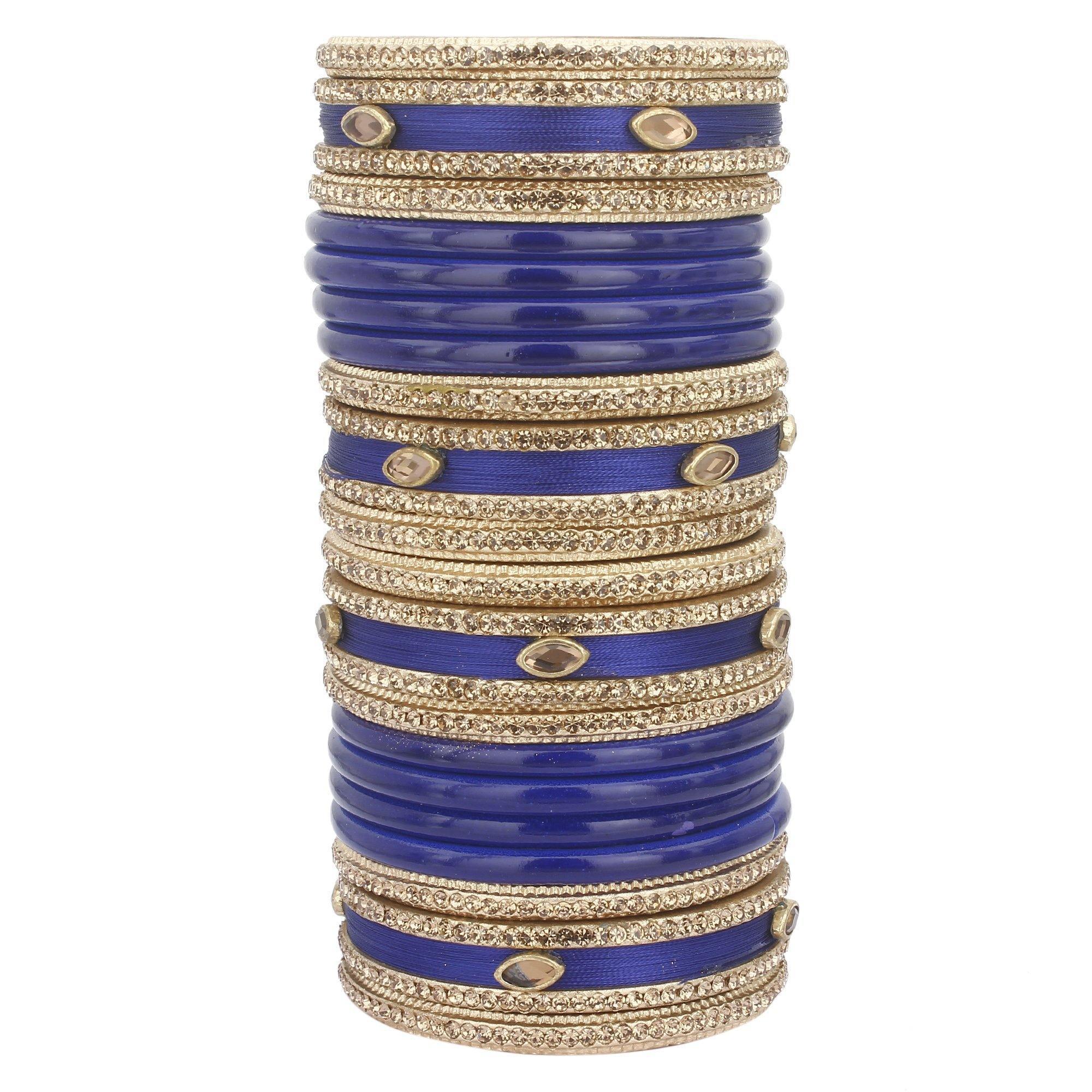 Sukriti Rajasthani Silk Thread Lac Chuda Blue Bangles Bridal Jewelry for Women - Set of 20