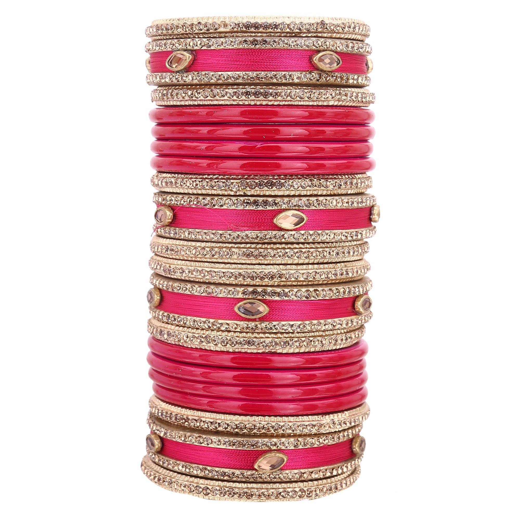 Sukriti Rajasthani Silk Thread Lac Chuda Magenta Bangles Bridal Jewelry for Women - Set of 20