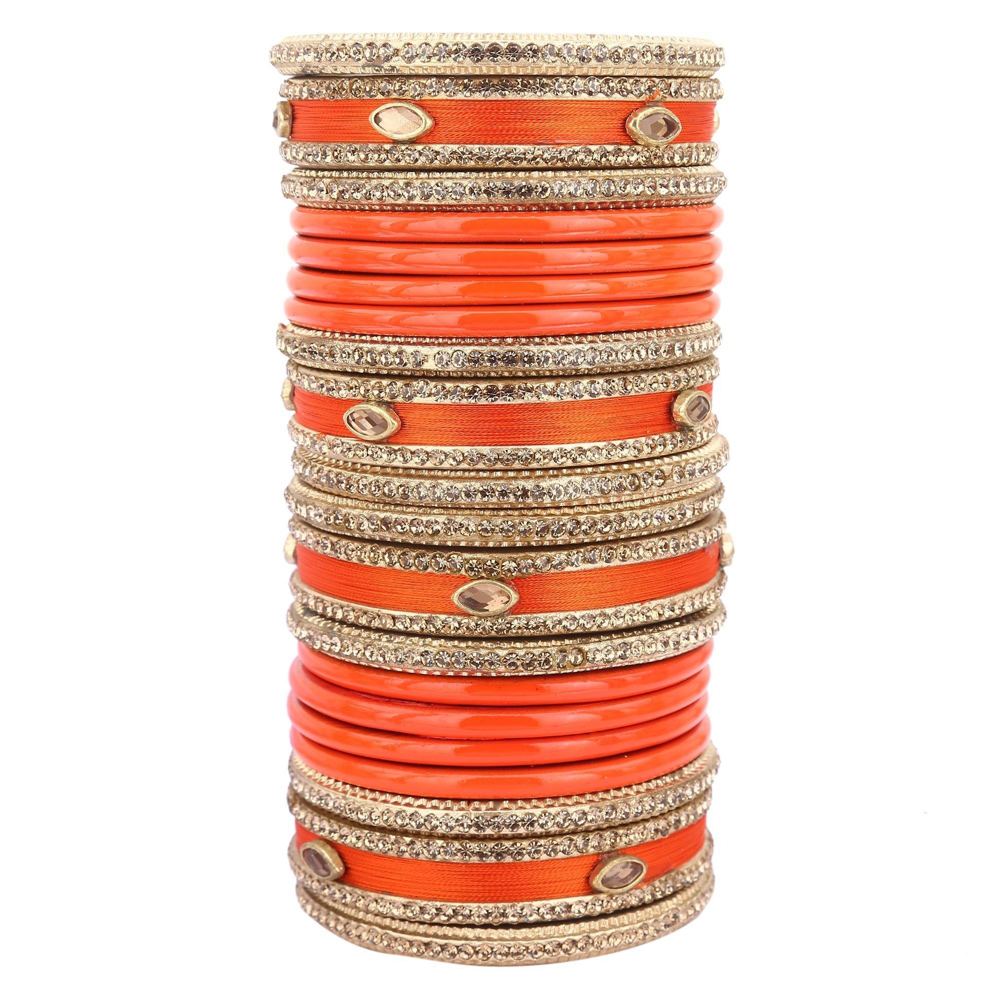 Sukriti Rajasthani Silk Thread Lac Chuda Orange Bangles Bridal Jewelry for Women - Set of 20