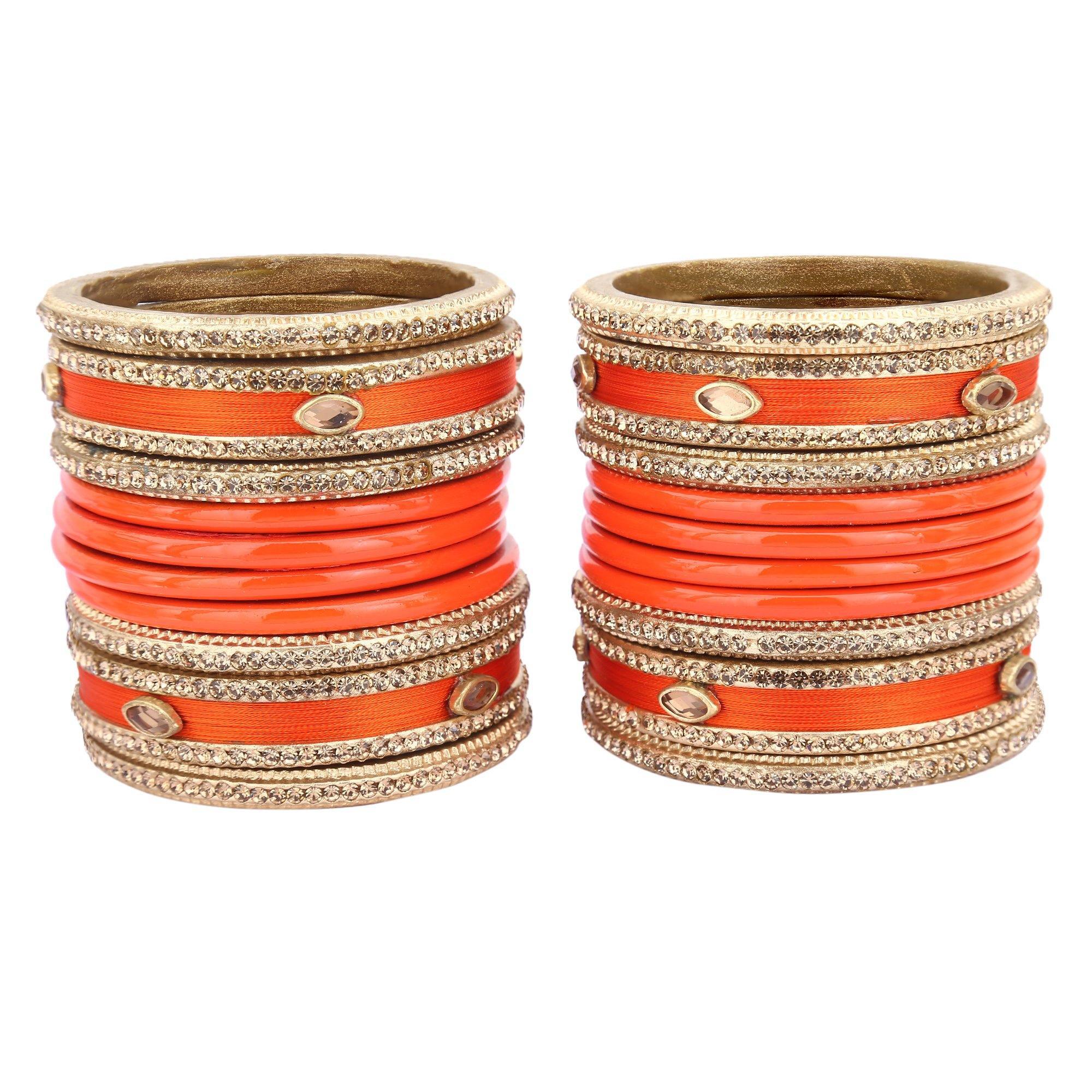 Sukriti Rajasthani Silk Thread Lac Chuda Orange Bangles Bridal Jewelry for Women - Set of 20