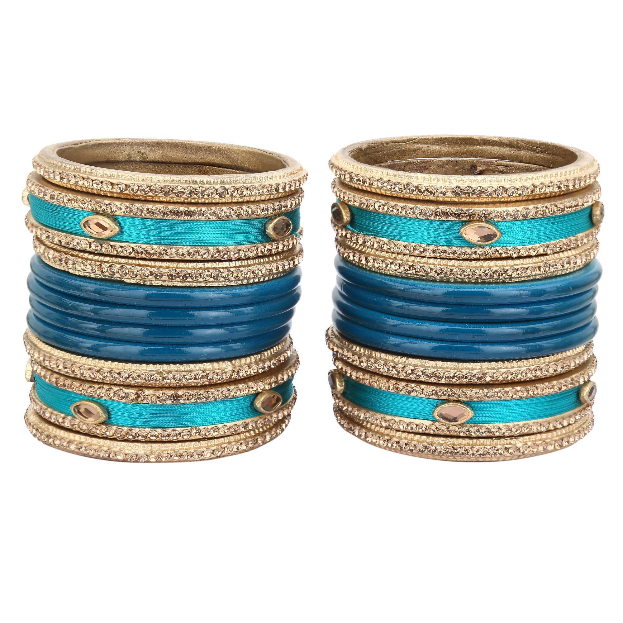 Sukriti Rajasthani Silk Thread Lac Chuda Turquoise Bangles Bridal Jewelry for Women - Set of 20
