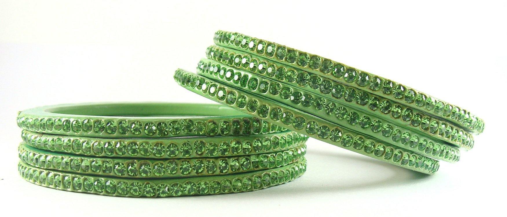 Sukriti Rajasthani Traditional Green Lac Bangles for Women - Set of 8