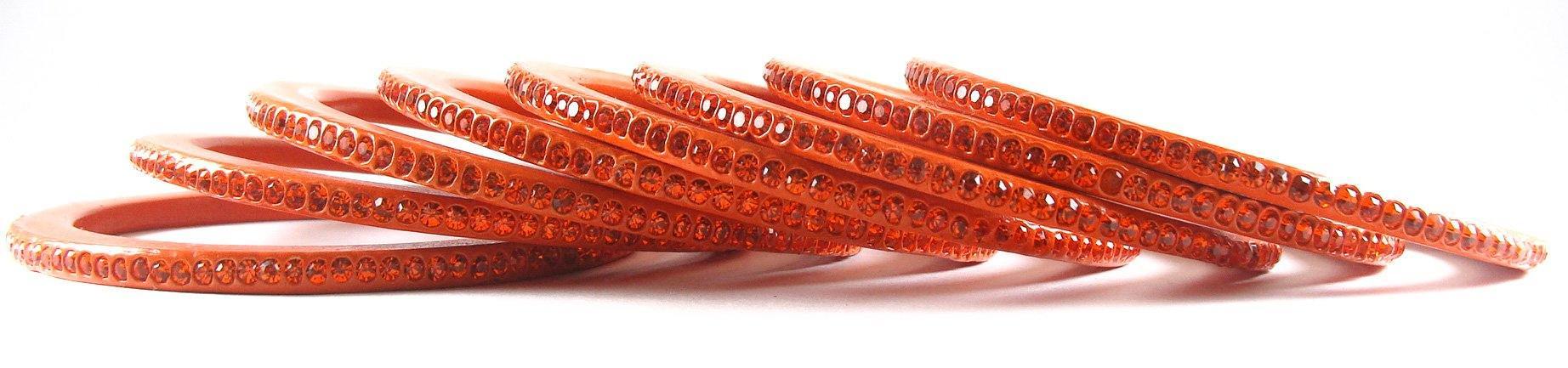 Sukriti Rajasthani Traditional Orange Lac Bangles for Women - Set of 8