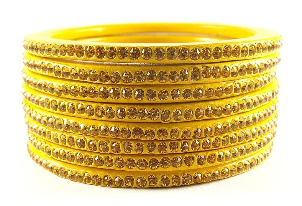 Sukriti Rajasthani Traditional Yellow Lac Bangles for Women - Set of 8