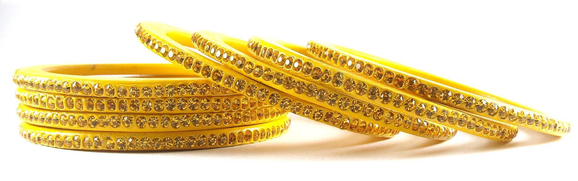 Sukriti Rajasthani Traditional Yellow Lac Bangles for Women - Set of 8