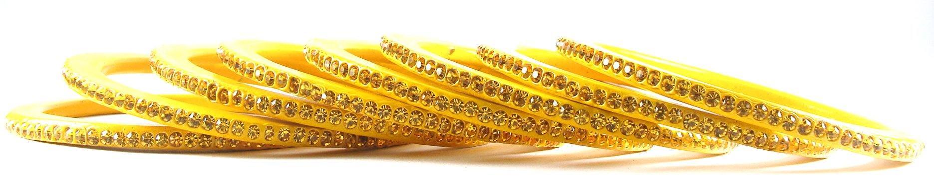 Sukriti Rajasthani Traditional Yellow Lac Bangles for Women - Set of 8