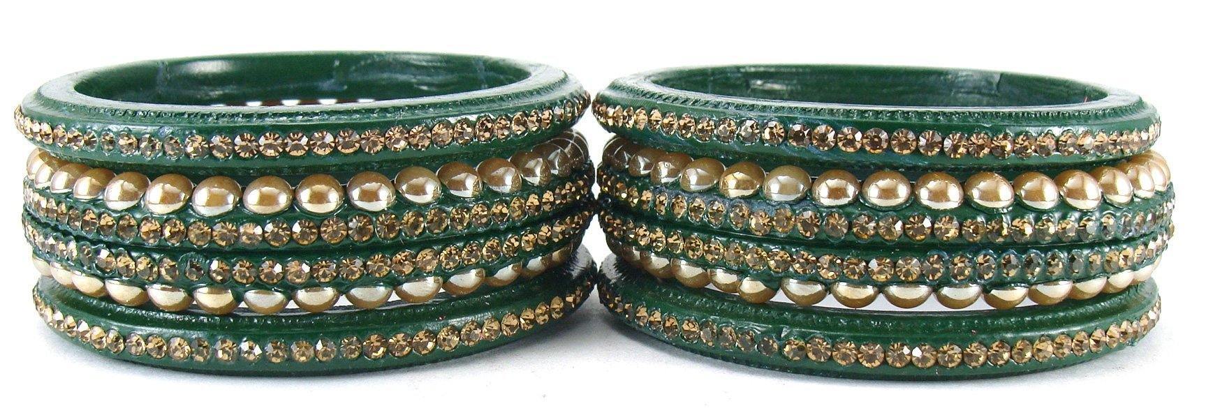 Sukriti Rajasthani Wedding Green Lac Bangles for Women - Set of 6