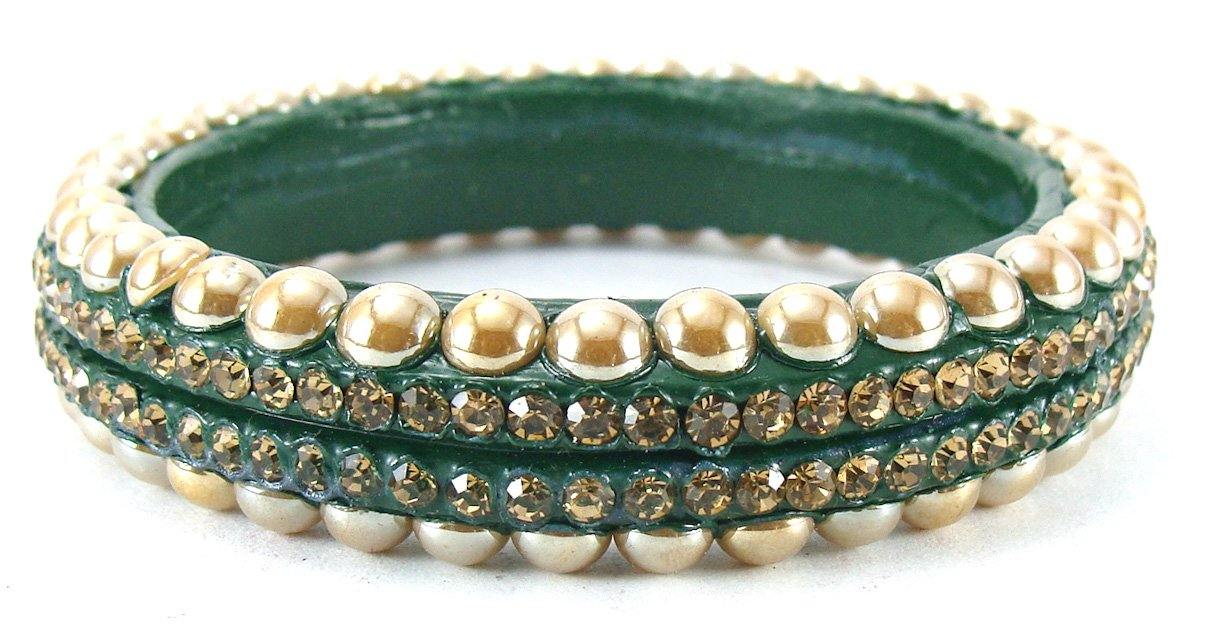 Sukriti Rajasthani Wedding Green Lac Bangles for Women - Set of 6