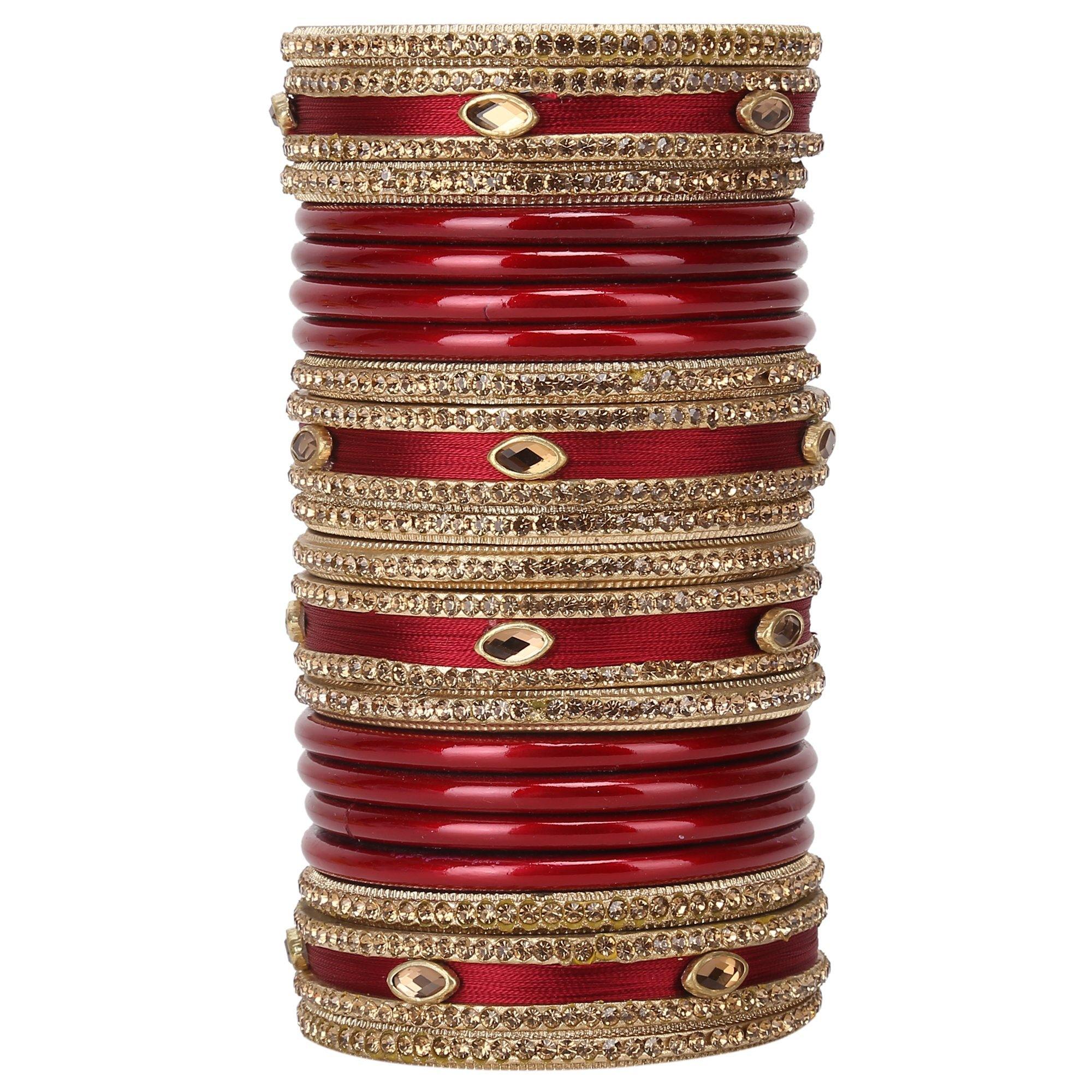 Sukriti Rajasthani Wedding Silk Thread Lac Chuda Maroon Bangles Bridal Jewelry for Women - Set of 20