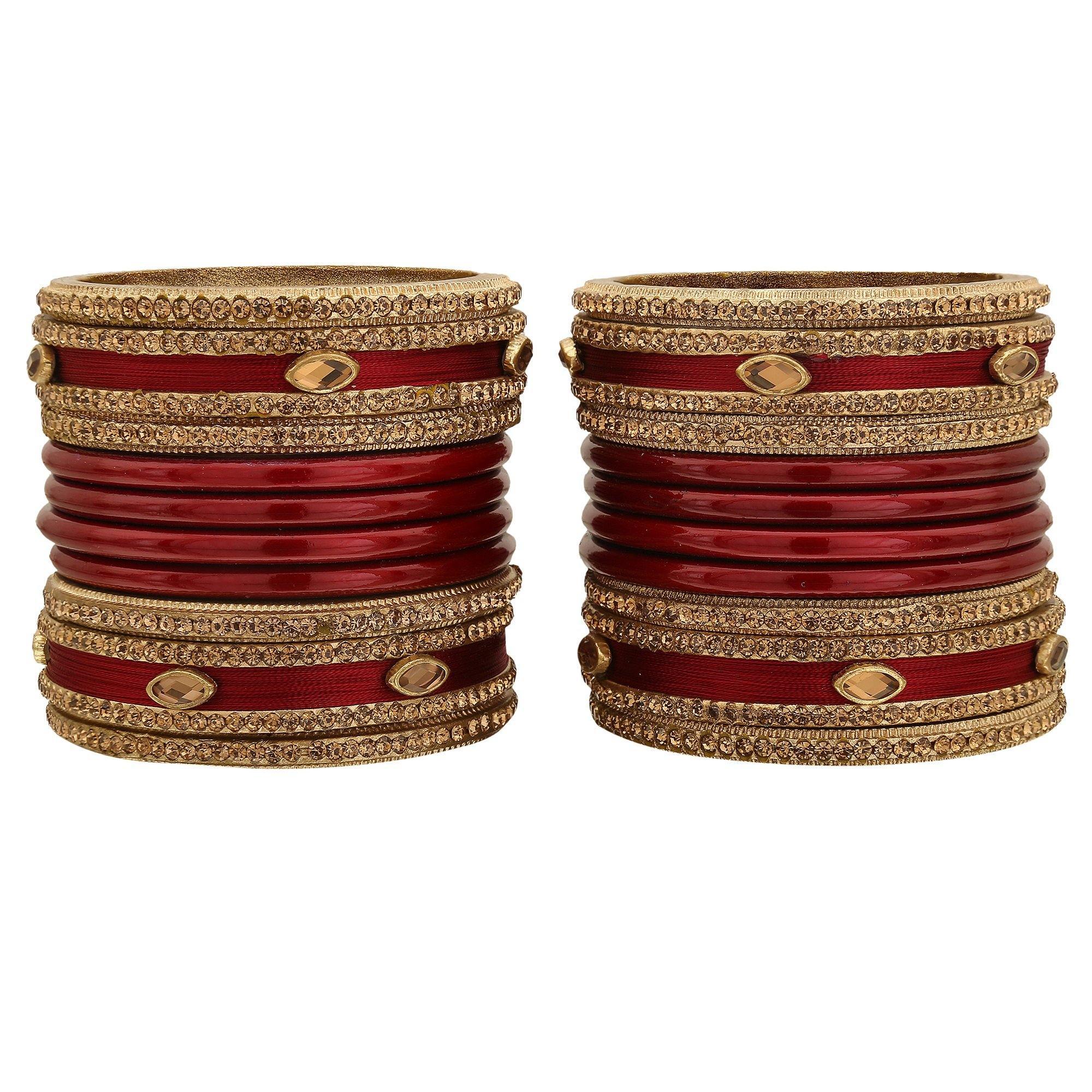 Sukriti Rajasthani Wedding Silk Thread Lac Chuda Maroon Bangles Bridal Jewelry for Women - Set of 20