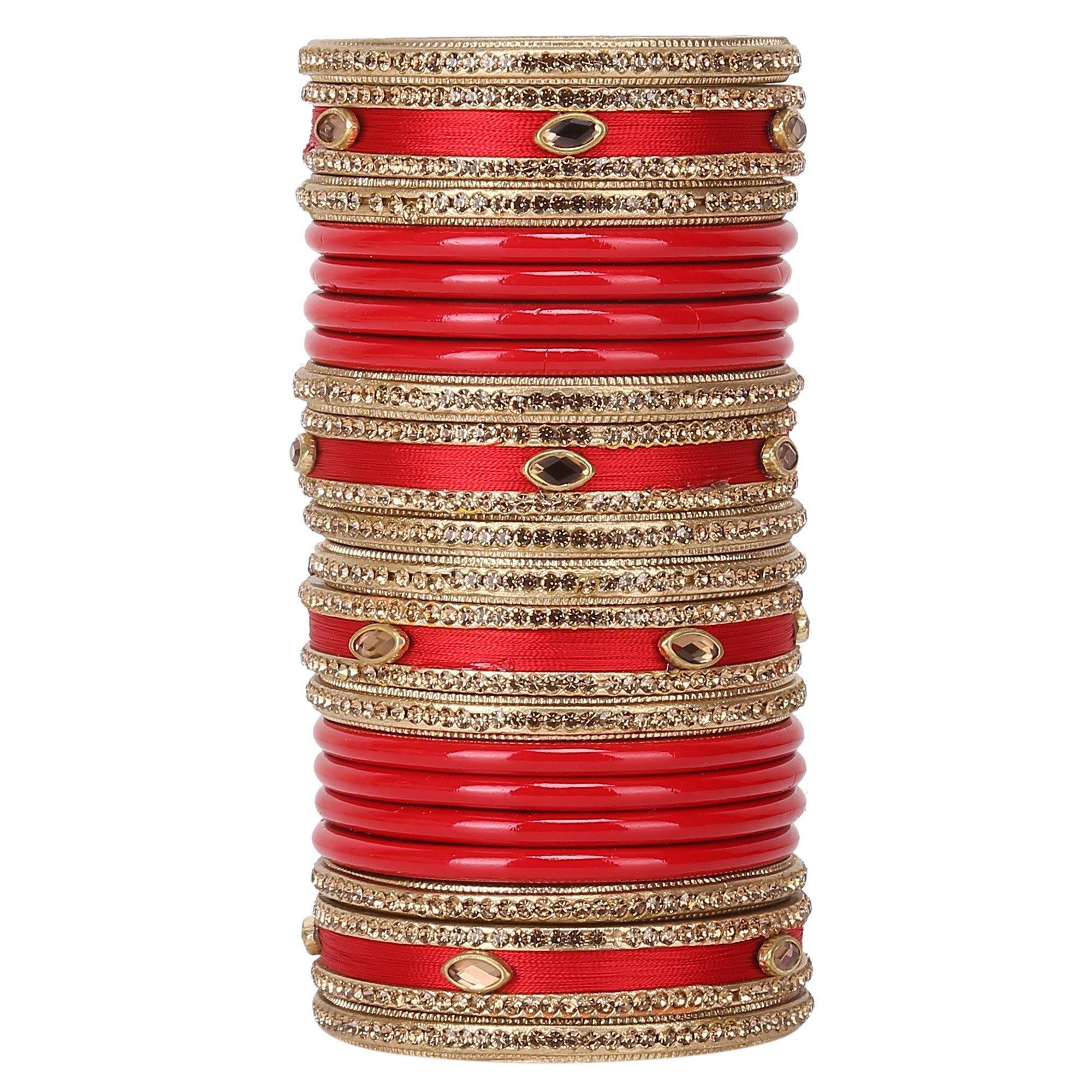 Sukriti Rajasthani Wedding Silk Thread Lac Chuda Red Bangles Bridal Jewelry for Women - Set of 20