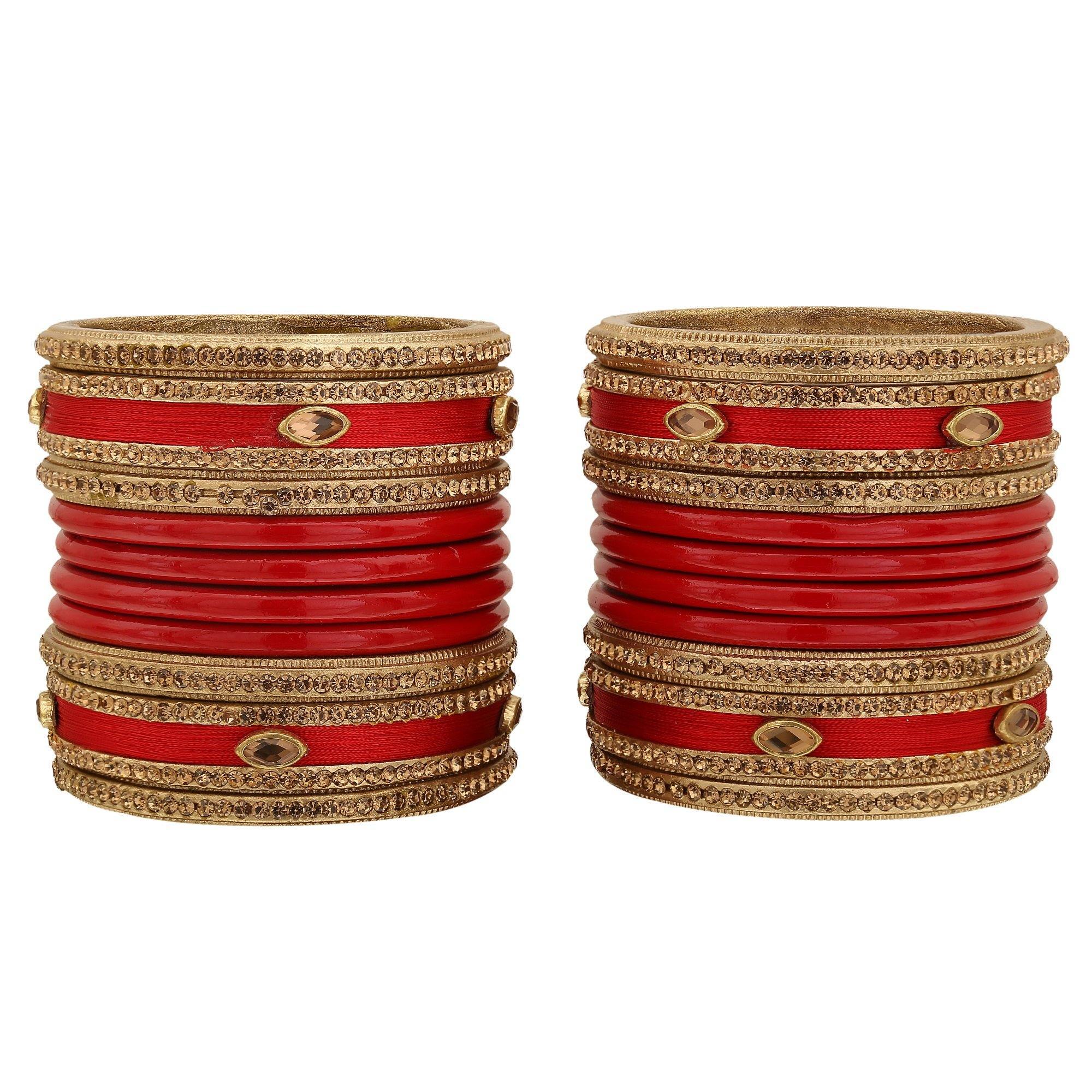 Sukriti Rajasthani Wedding Silk Thread Lac Chuda Red Bangles Bridal Jewelry for Women - Set of 20