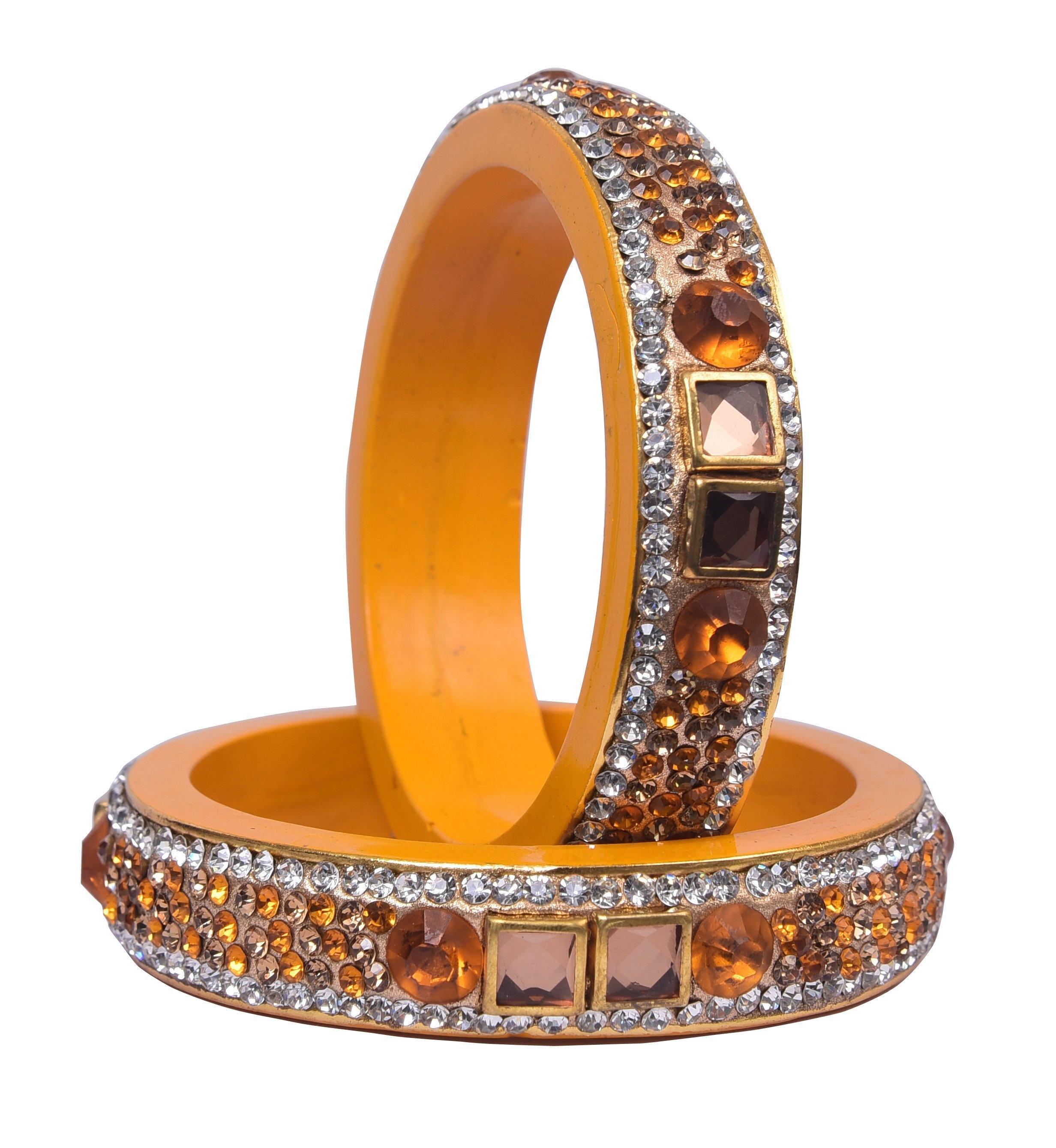 Sukriti Rajasthani Yellow color Kundan Lac Bangle - Set of 2