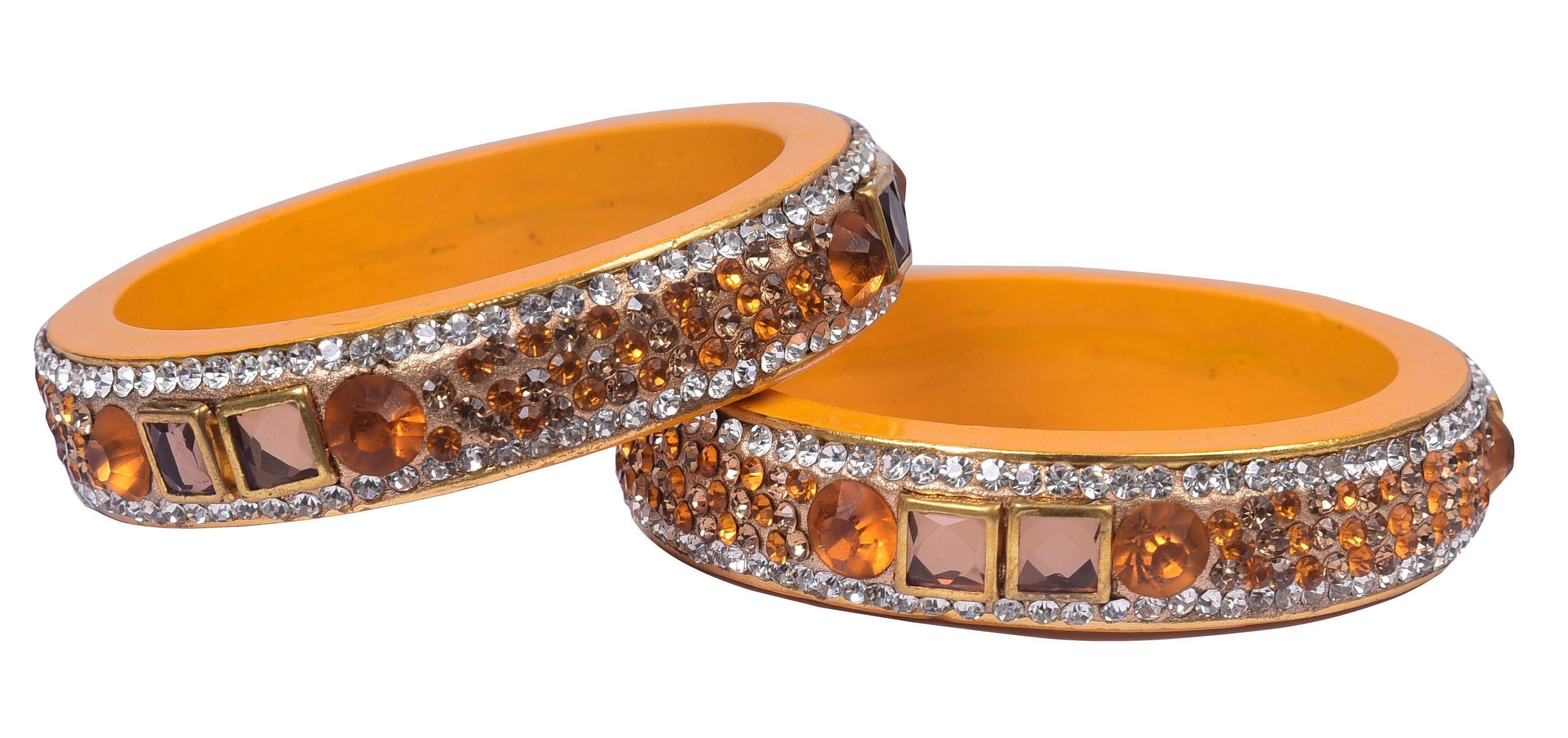 Sukriti Rajasthani Yellow color Kundan Lac Bangle - Set of 2