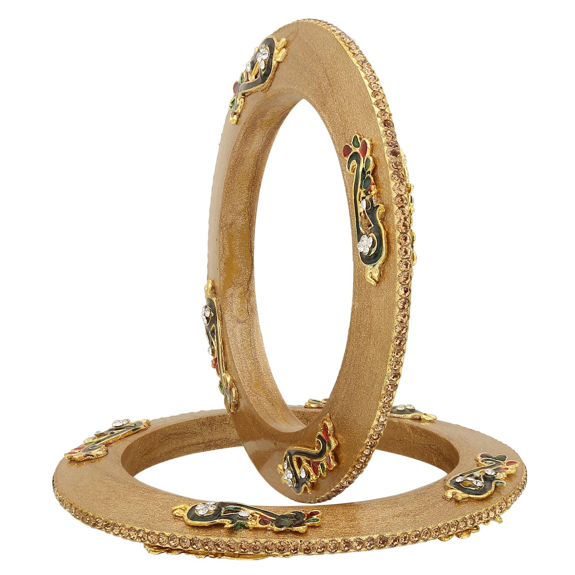 Sukriti Rajputi Royal Peacock Embellished Lac Kada Gold Bangles Jewelry for Women - Set of 2