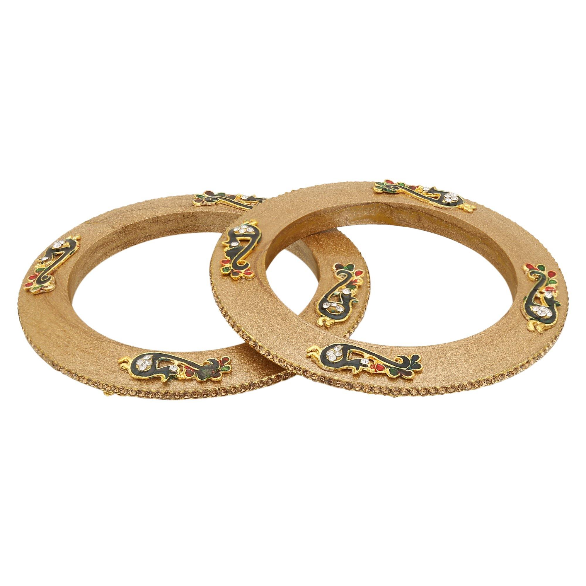 Sukriti Rajputi Royal Peacock Embellished Lac Kada Gold Bangles Jewelry for Women - Set of 2