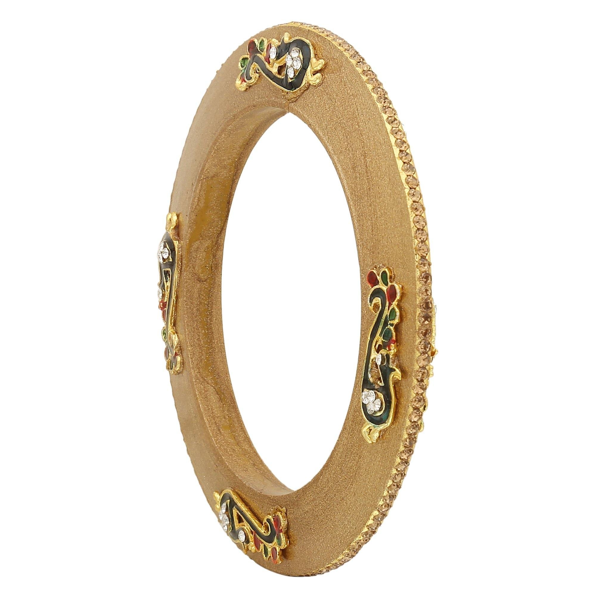 Sukriti Rajputi Royal Peacock Embellished Lac Kada Gold Bangles Jewelry for Women - Set of 2