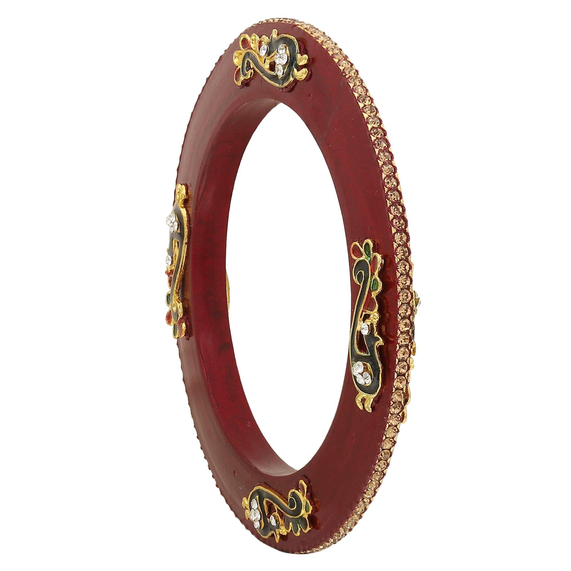 Sukriti Rajputi Royal Peacock Embellished Lac Kada Maroon Bangles Jewelry for Women - Set of 2