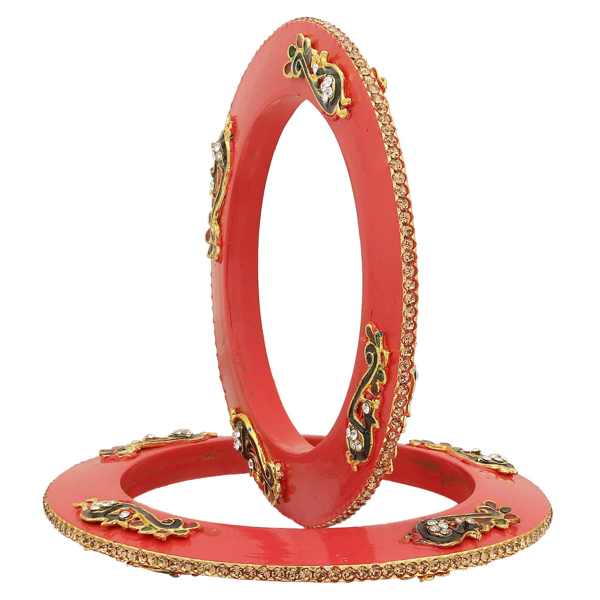 Sukriti Rajputi Royal Peacock Embellished Lac Kada Pink Bangles Jewelry for Women - Set of 2