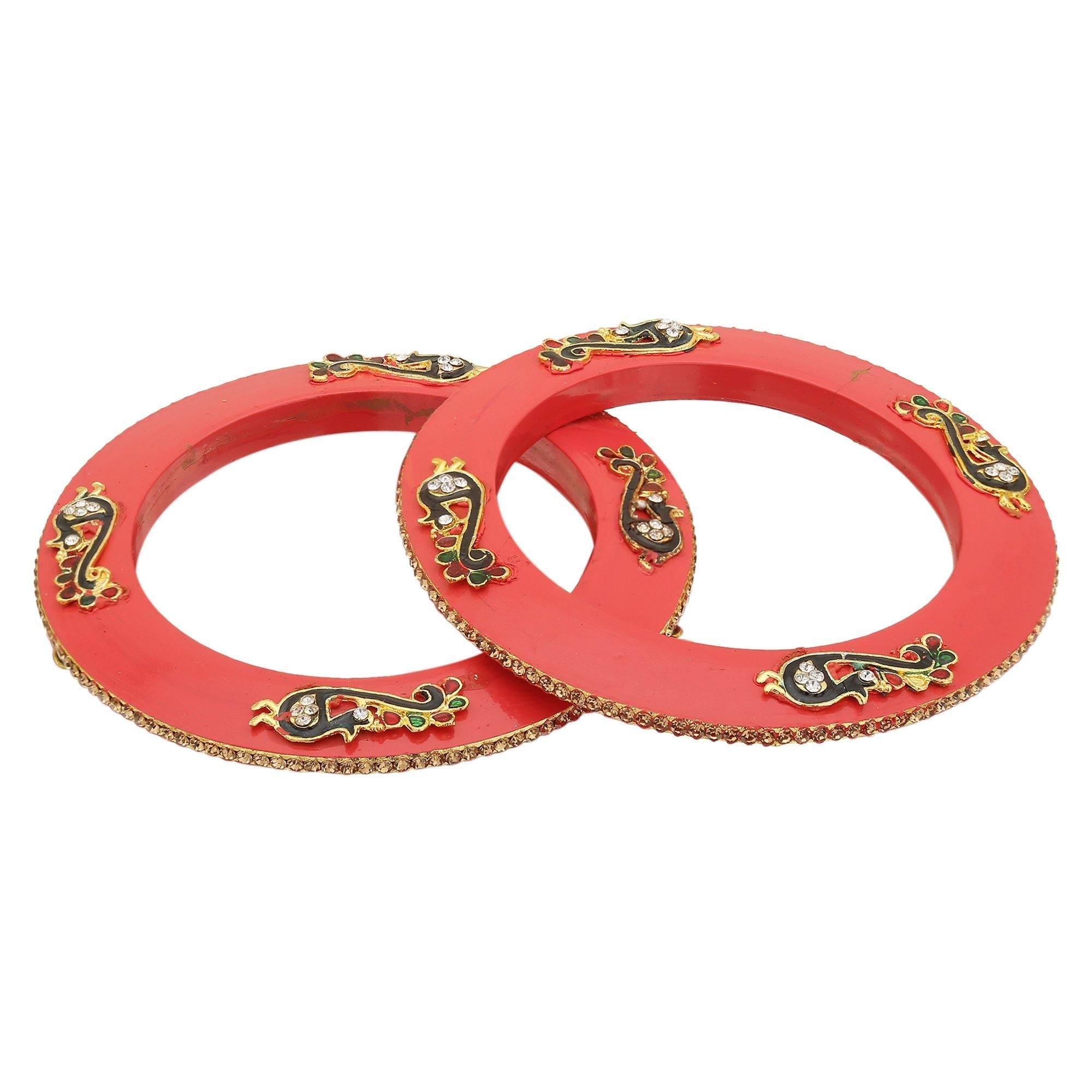 Sukriti Rajputi Royal Peacock Embellished Lac Kada Pink Bangles Jewelry for Women - Set of 2