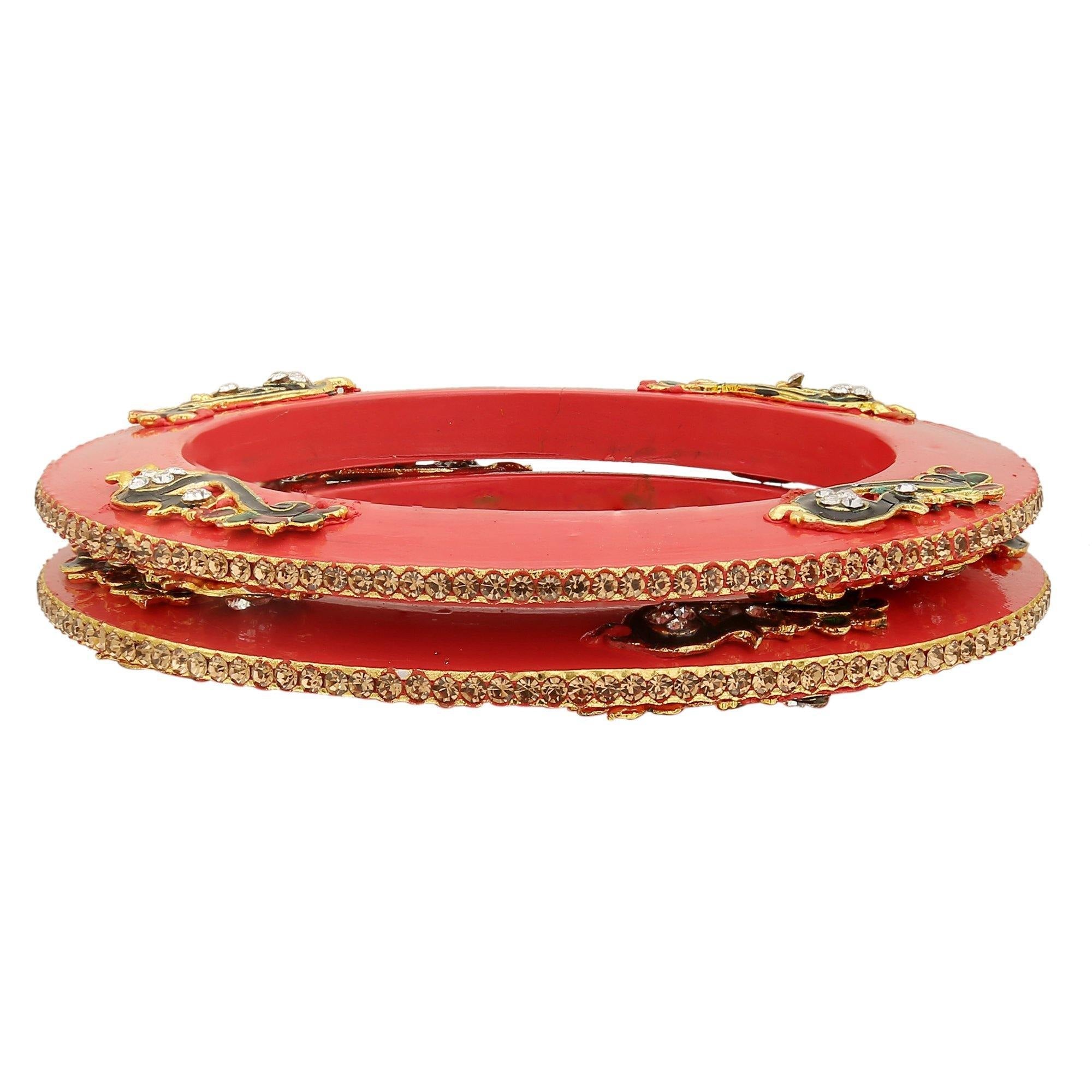 Sukriti Rajputi Royal Peacock Embellished Lac Kada Pink Bangles Jewelry for Women - Set of 2