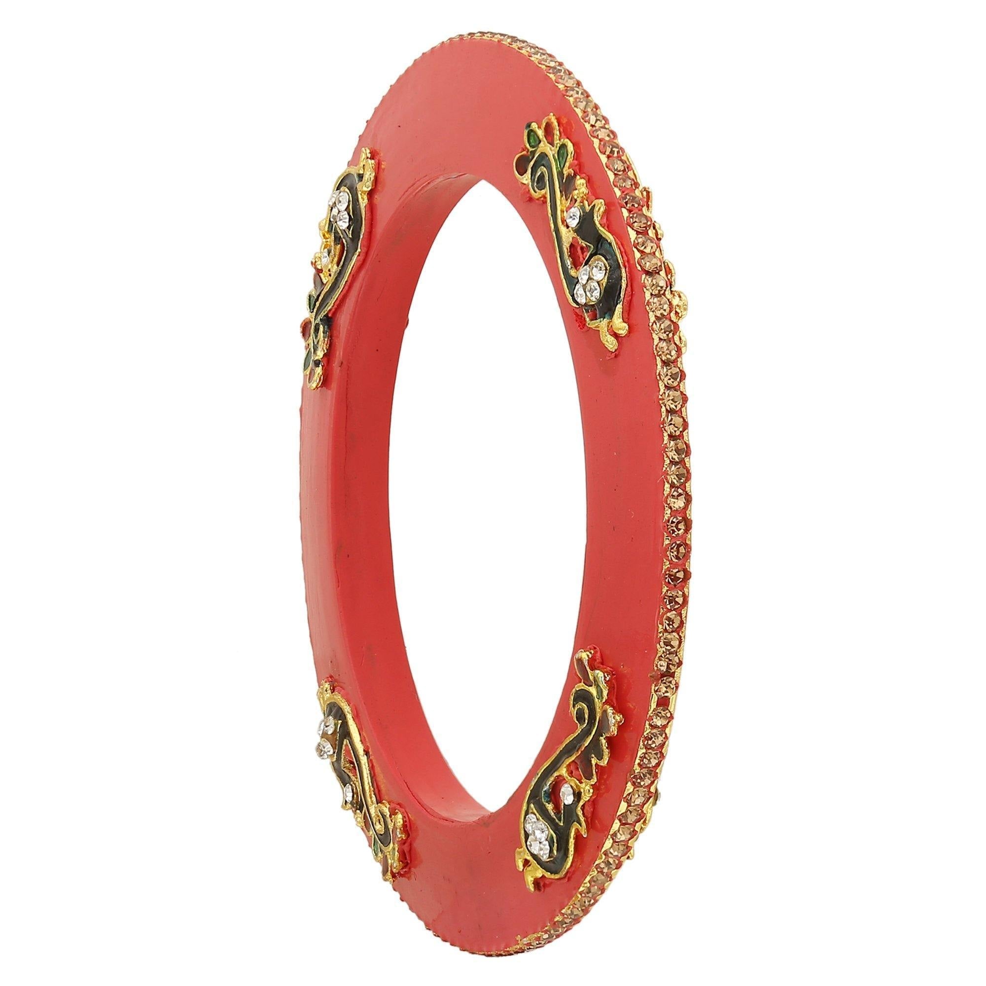 Sukriti Rajputi Royal Peacock Embellished Lac Kada Pink Bangles Jewelry for Women - Set of 2