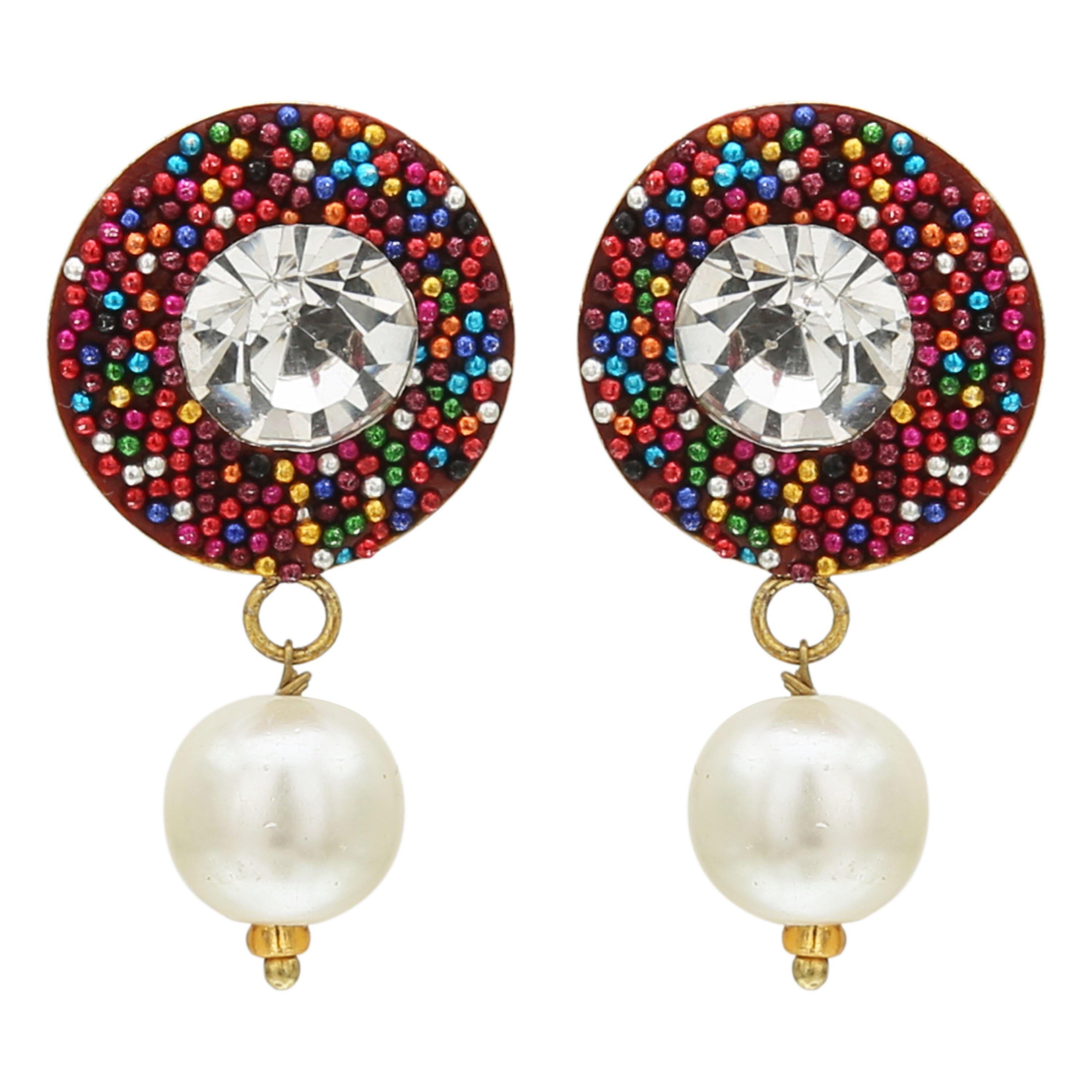Sukriti Stylish Adorable Flower Design Pendant Earrings set with Pearl Multicolor Beads Chain for Girls & Women