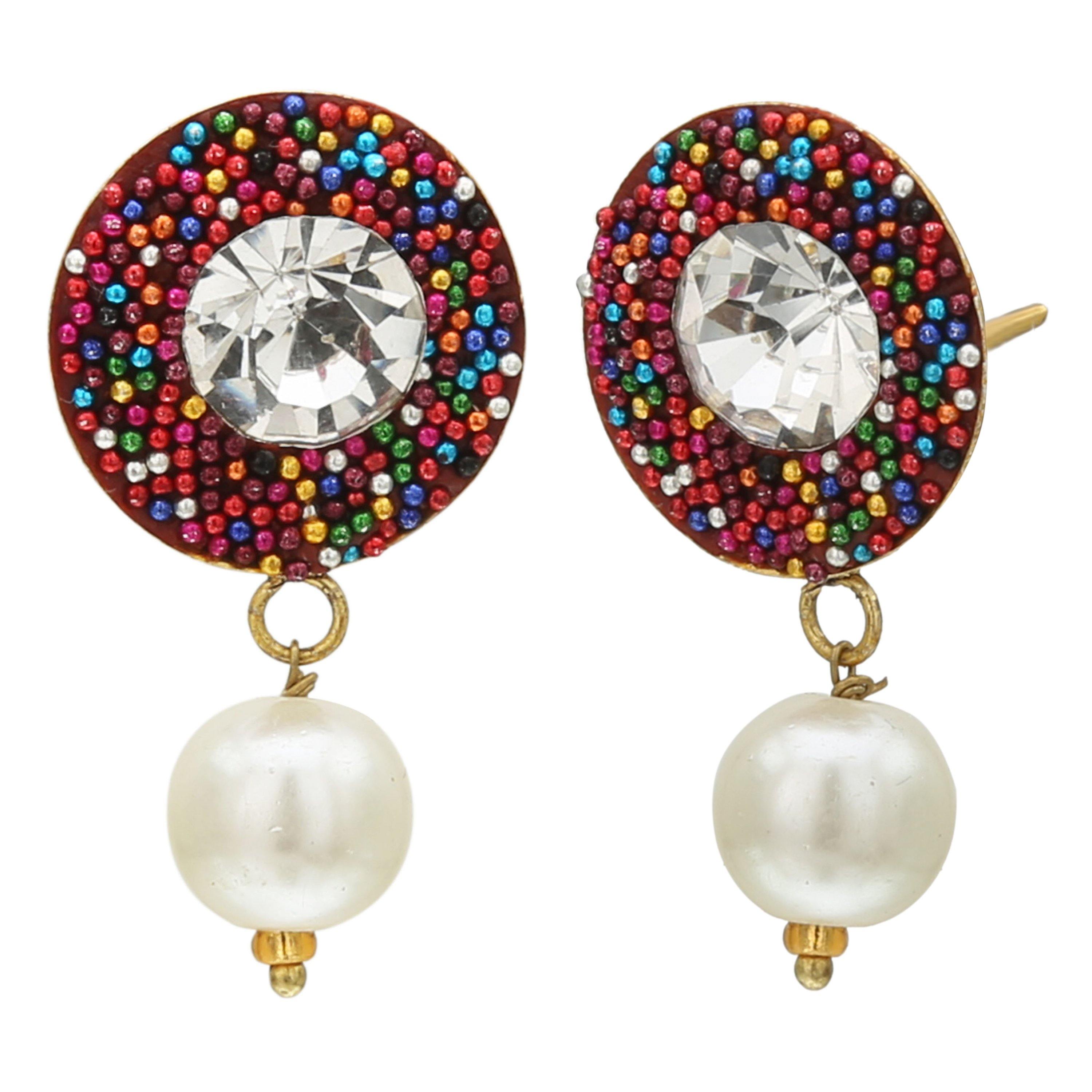 Sukriti Stylish Adorable Flower Design Pendant Earrings set with Pearl Multicolor Beads Chain for Girls & Women