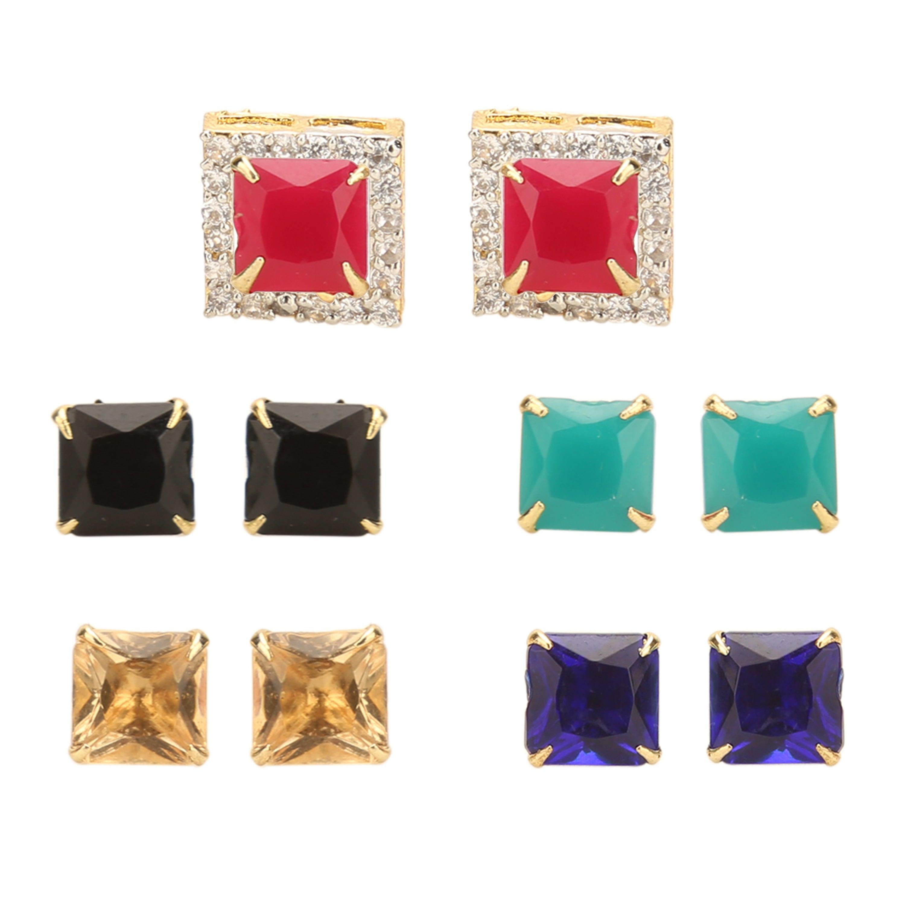Sukriti Stylish American Diamond Interchangeable Rectangle Earrings ( Red, Green, Blue, Golden, Black)