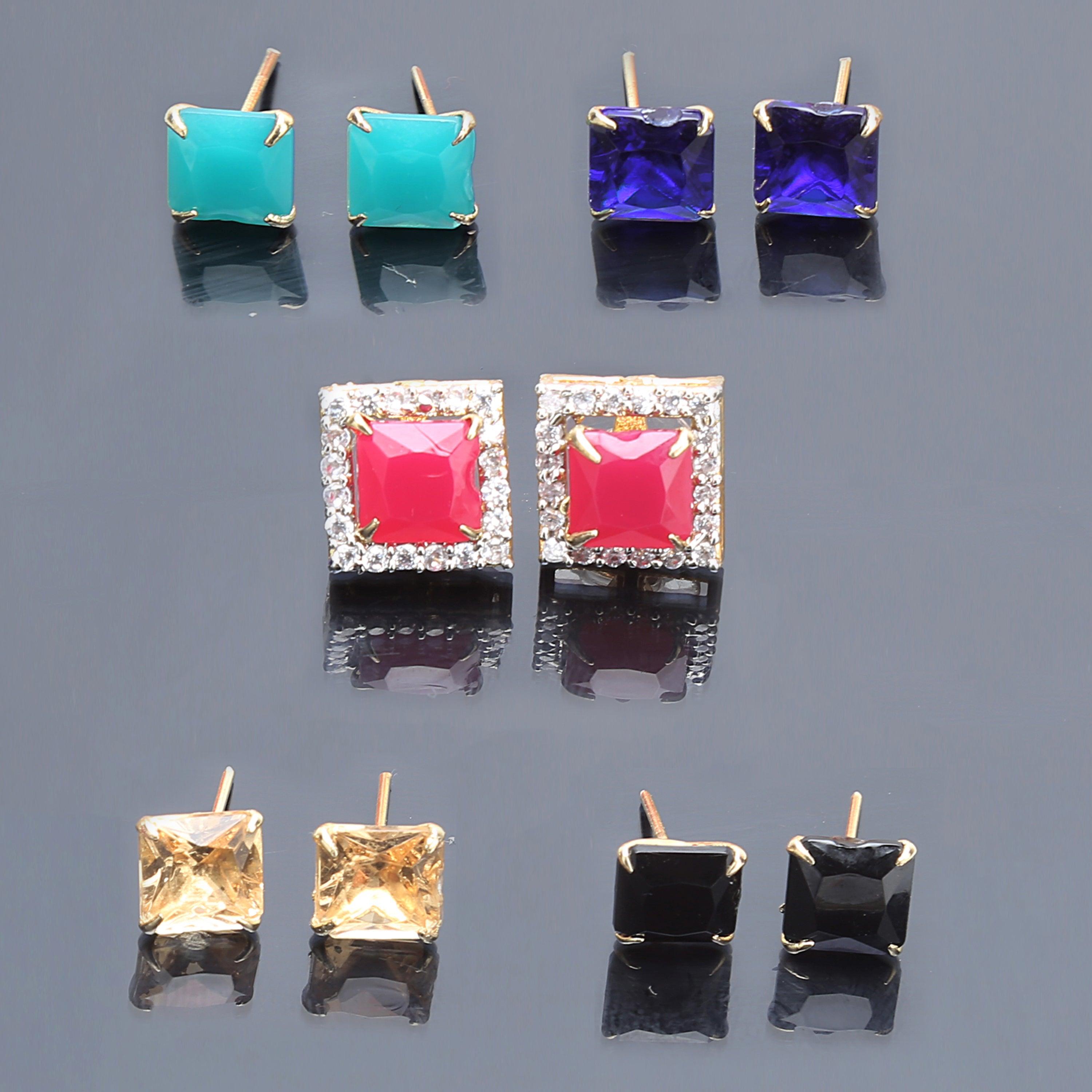 Sukriti Stylish American Diamond Interchangeable Rectangle Earrings ( Red, Green, Blue, Golden, Black)