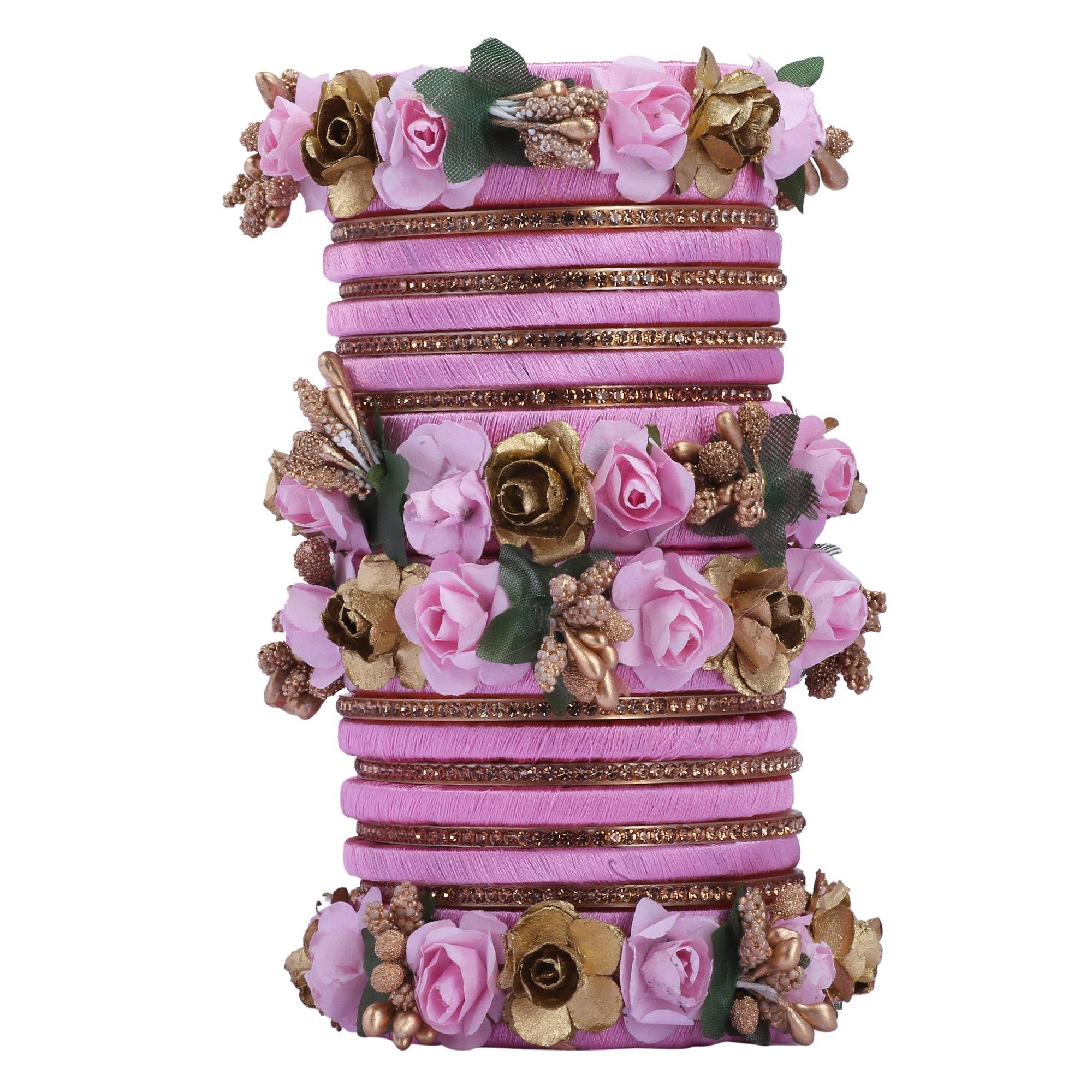 Sukriti Stylish Designer Party Wedding wear Flower Silk Thread BabyPink Bangles for Girls & Women – Set of 18
