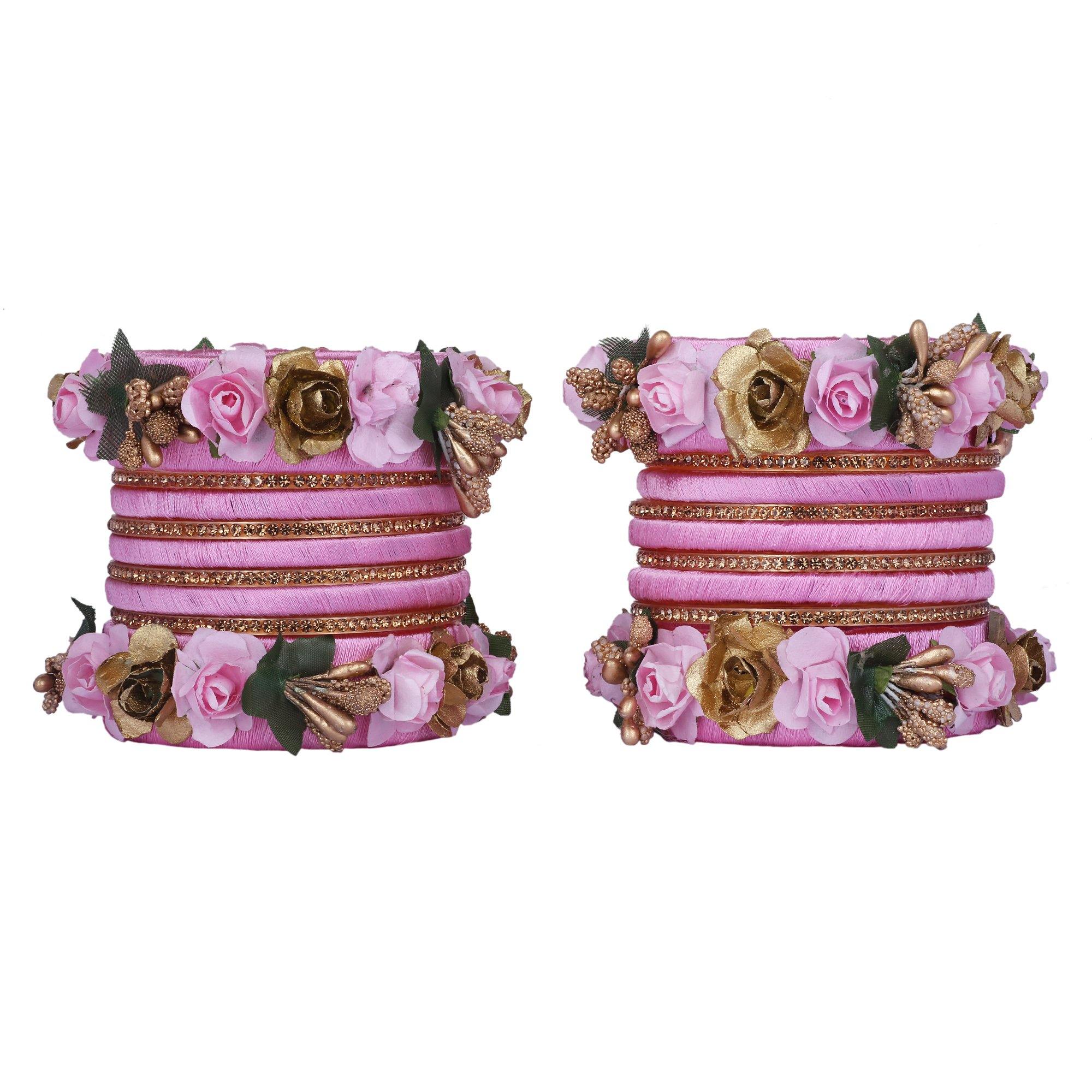 Sukriti Stylish Designer Party Wedding wear Flower Silk Thread BabyPink Bangles for Girls & Women – Set of 18