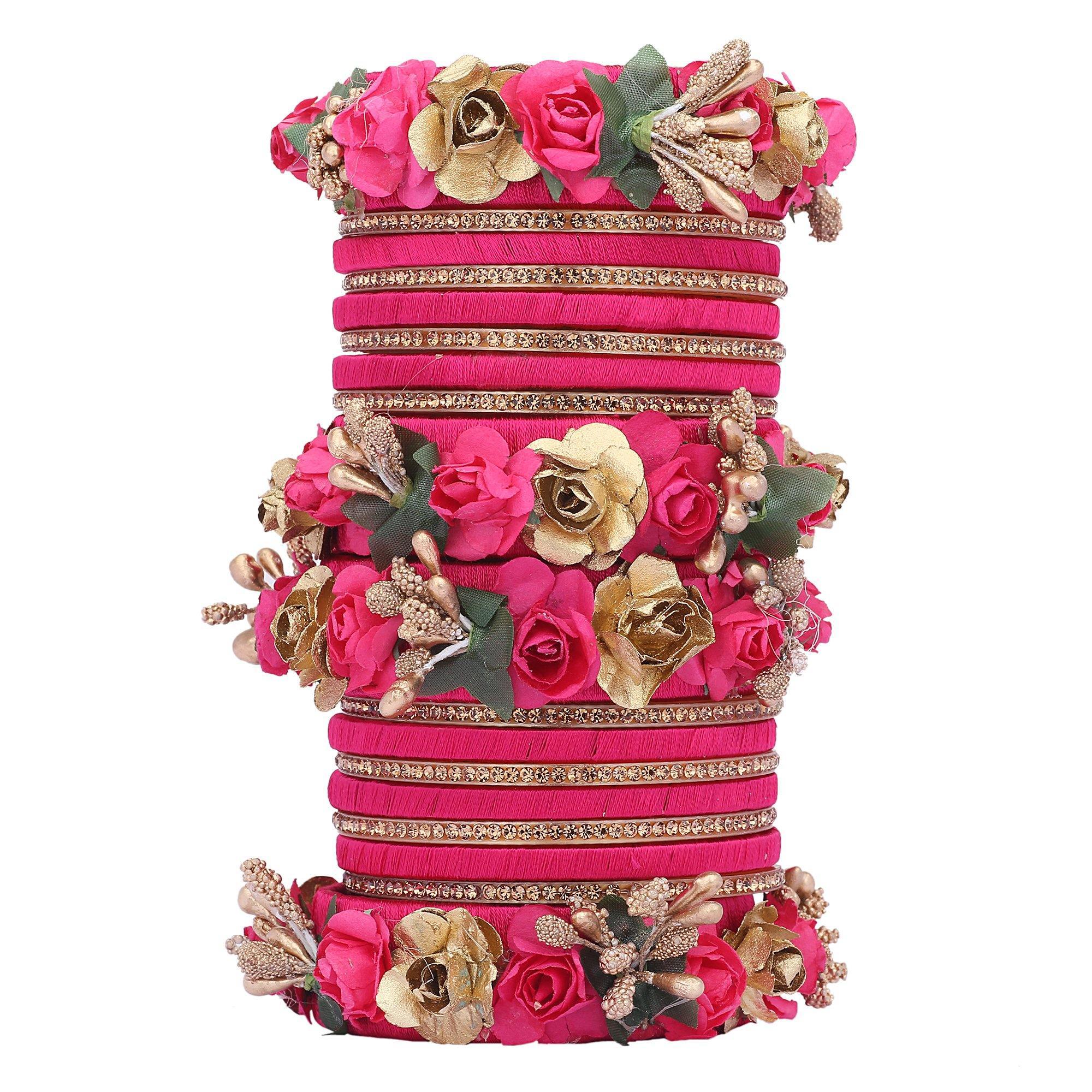 Sukriti Stylish Designer Party Wedding wear Flower Silk Thread Magenta Bangles for Girls & Women – Set of 18