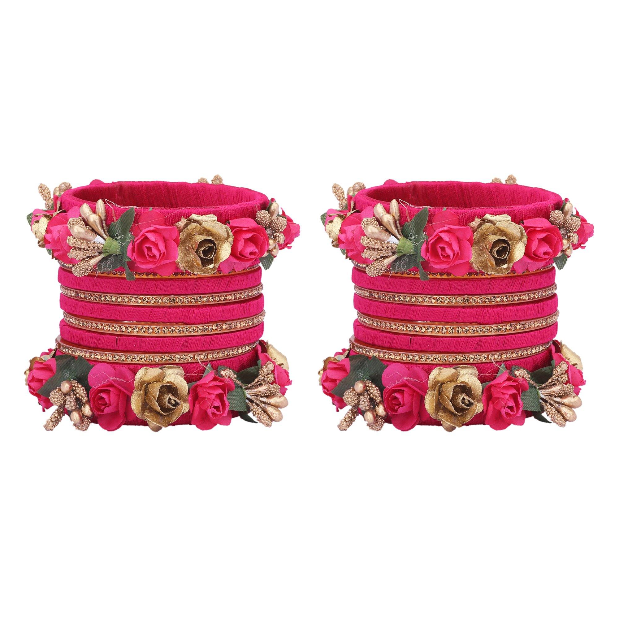 Sukriti Stylish Designer Party Wedding wear Flower Silk Thread Magenta Bangles for Girls & Women – Set of 18