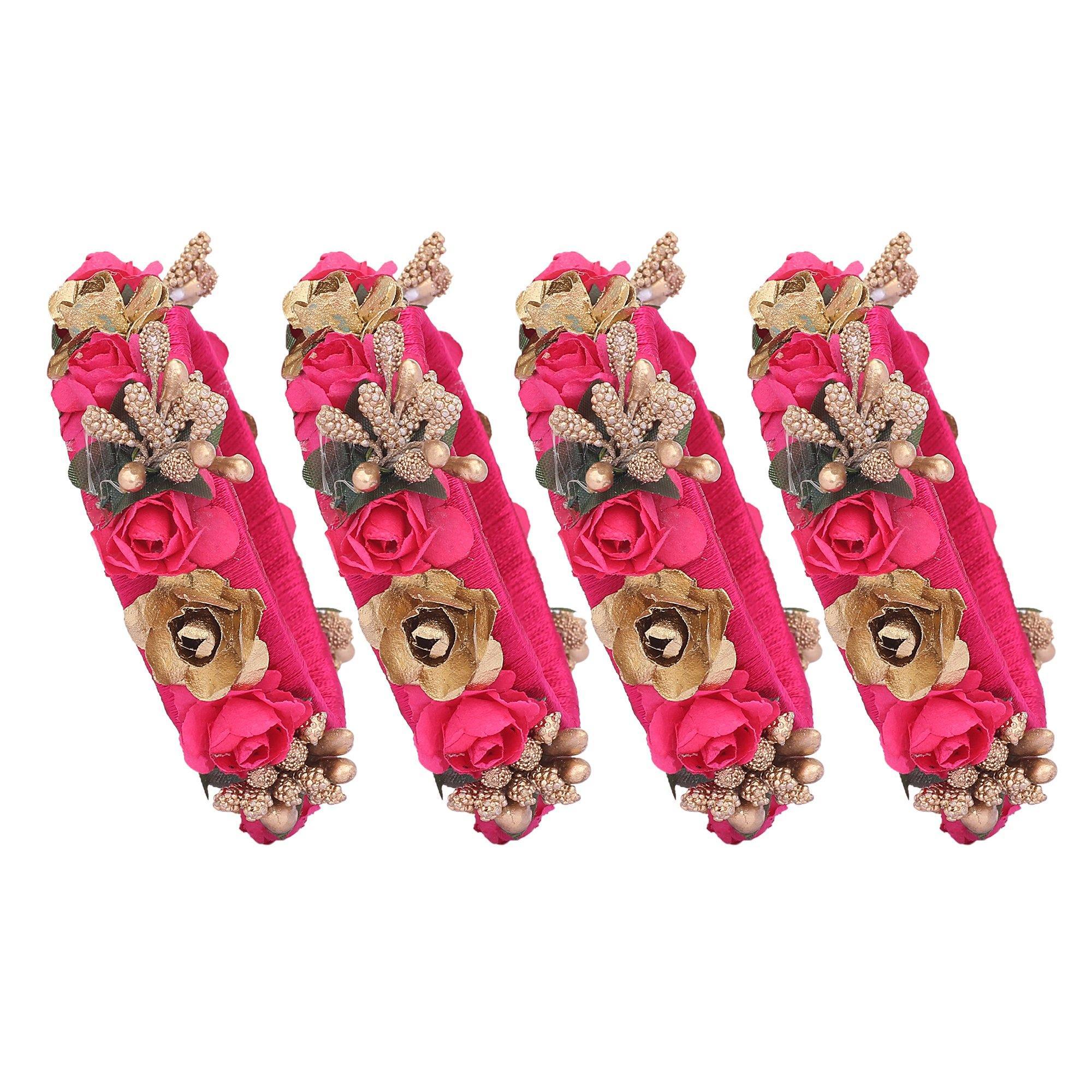 Sukriti Stylish Designer Party Wedding wear Flower Silk Thread Magenta Bangles for Girls & Women – Set of 18