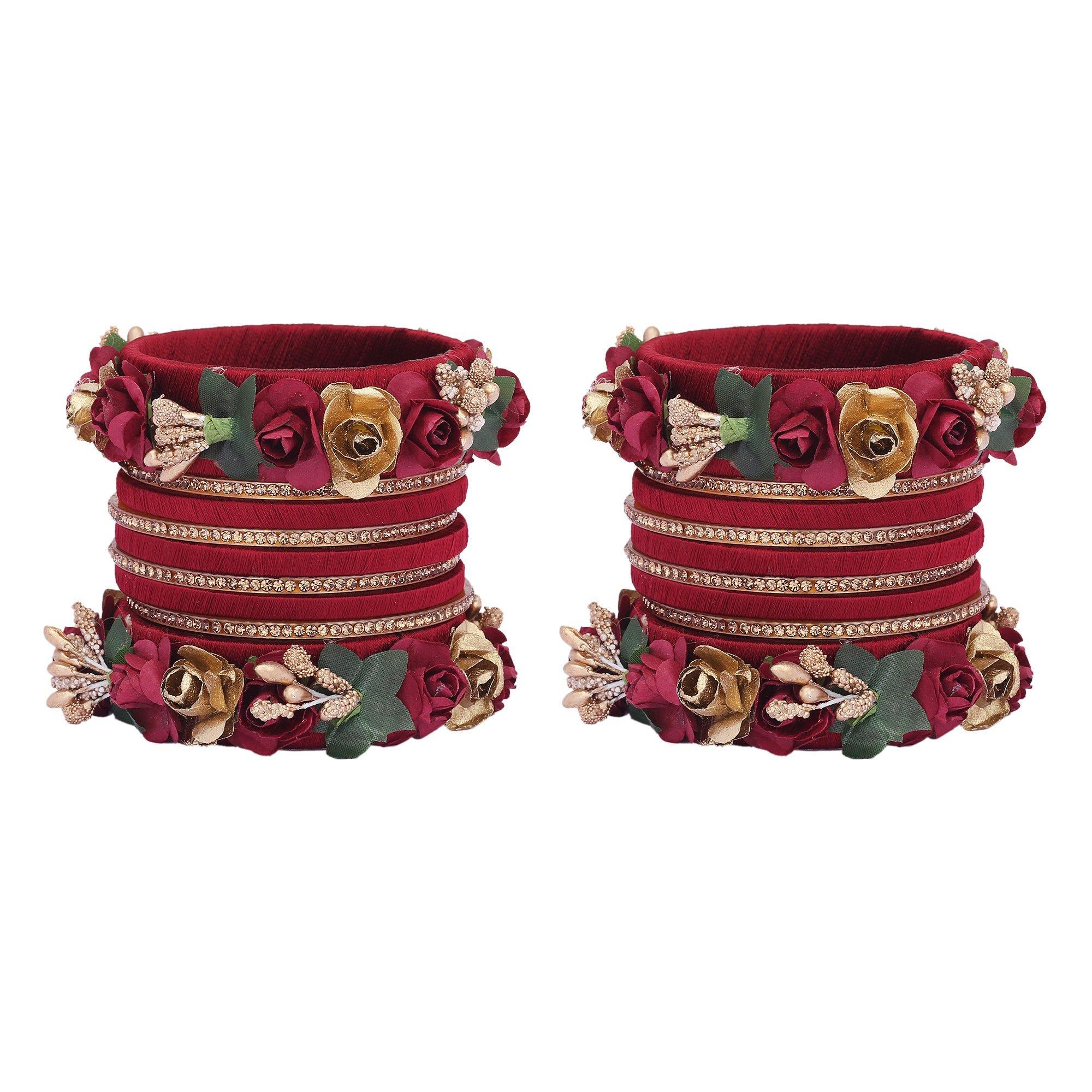 Sukriti Stylish Designer Party Wedding wear Flower Silk Thread Maroon Bangles for Girls & Women – Set of 18