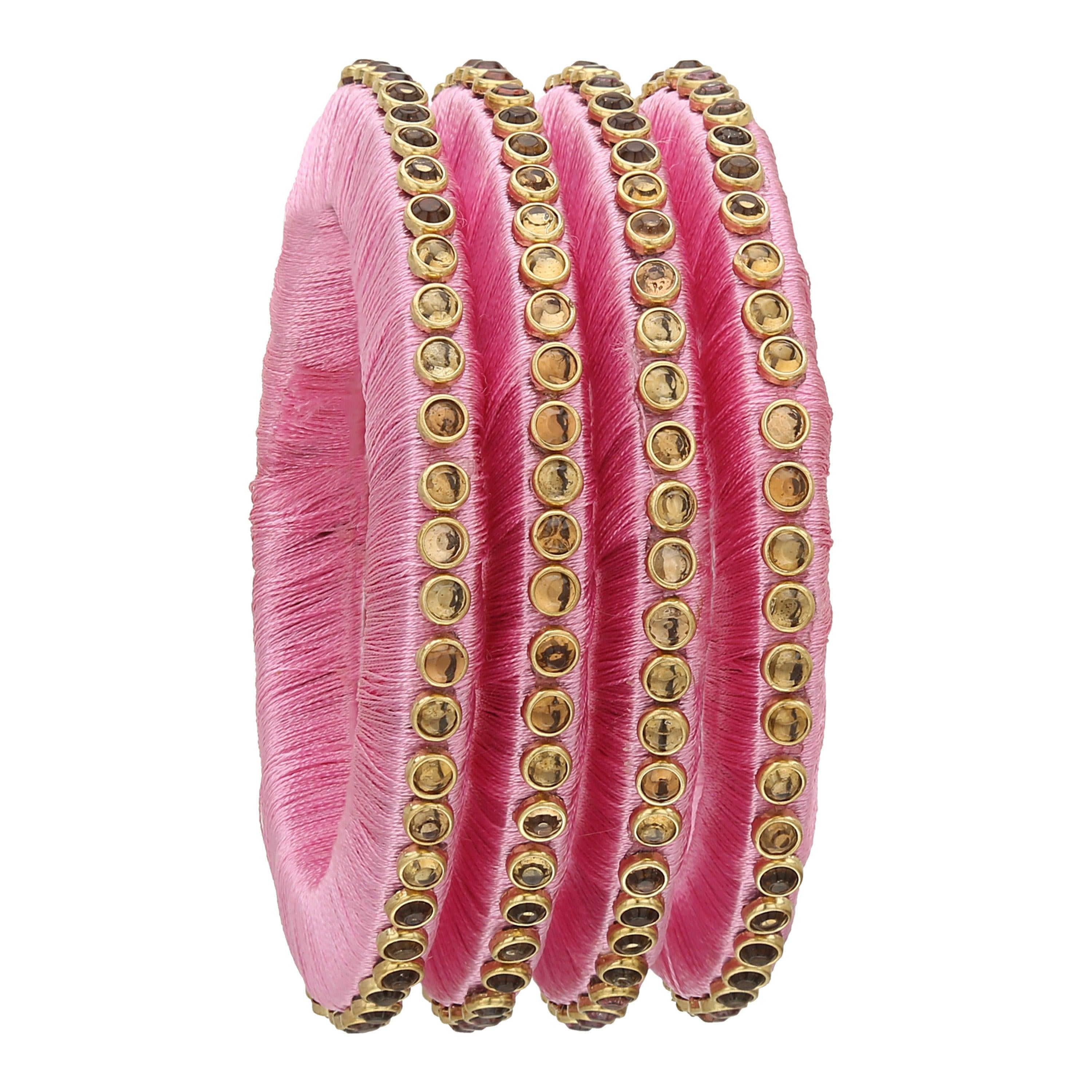 Sukriti Stylish Handmade Baby-Pink Flower Designer Silk thread Plastic Bridal Chuda Wedding Bangles for Women – Set of 18