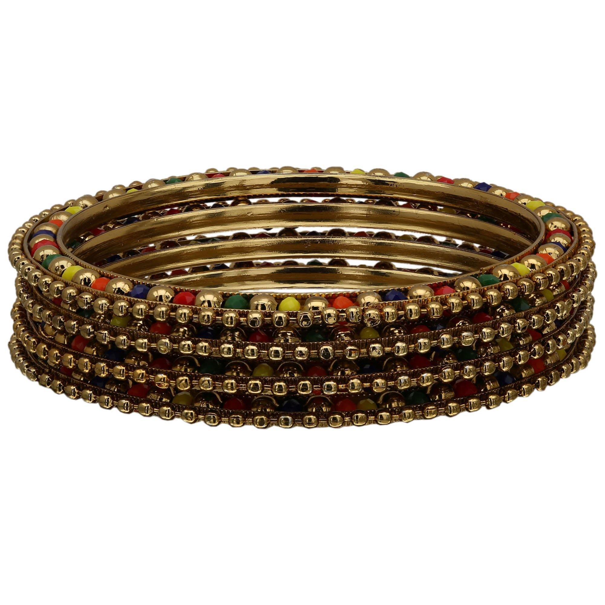 Sukriti Stylish Multicolor Beads Metal Bangles for Girls & Women – Set of 4