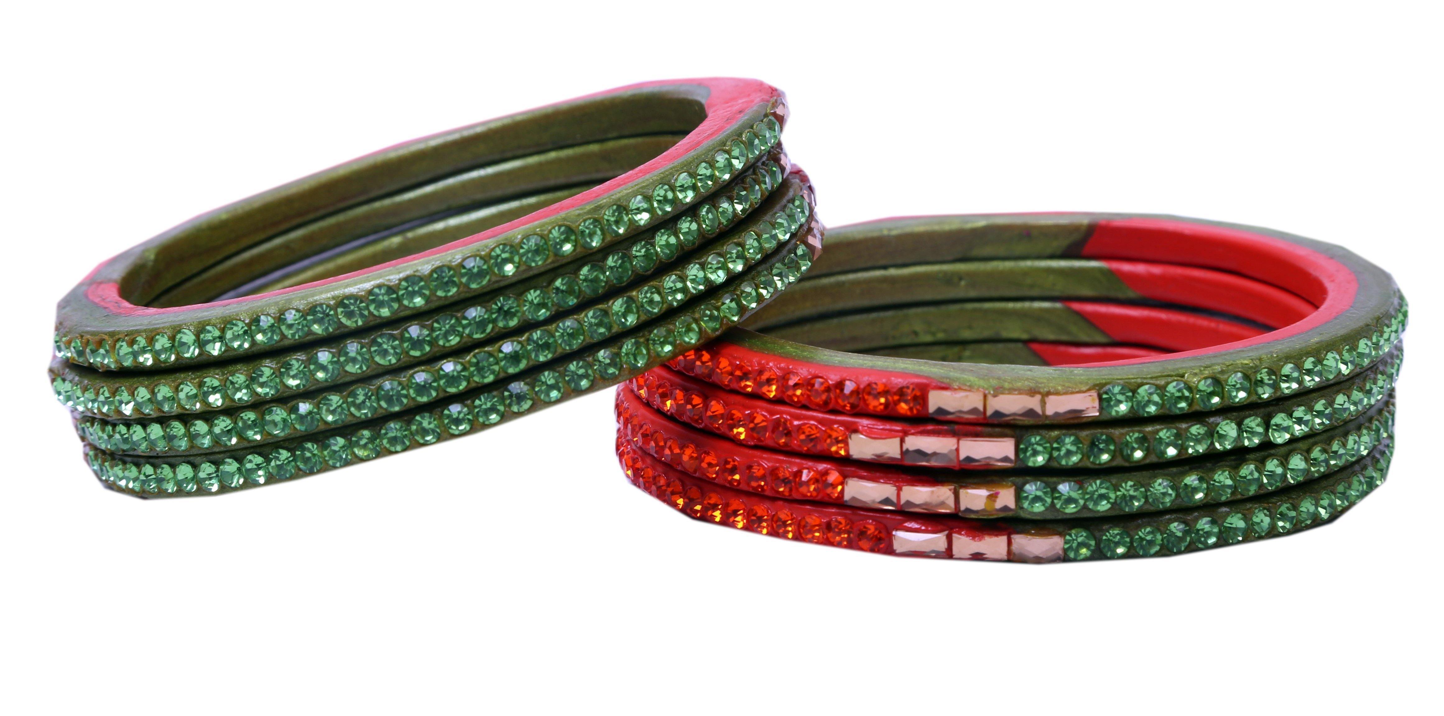 Sukriti Traditional Green-Orange Lac Bangles for Women - Set of 8