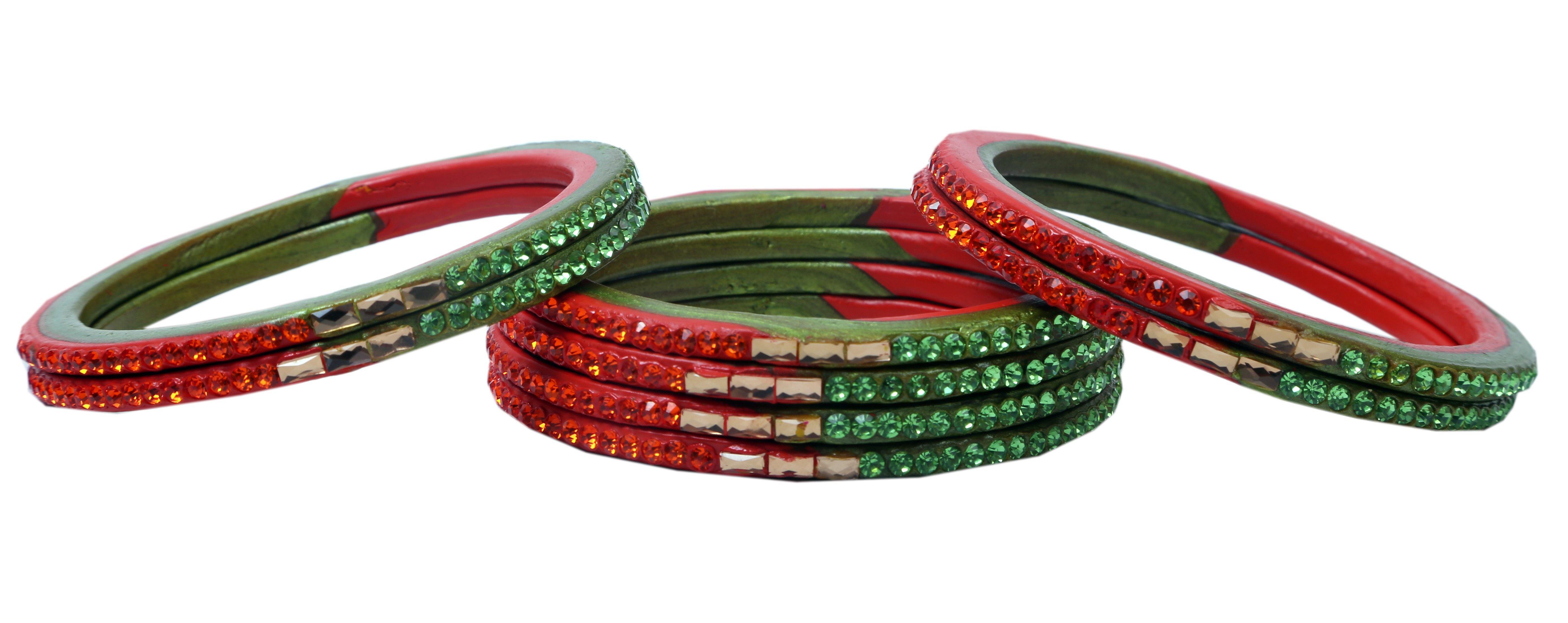 Sukriti Traditional Green-Orange Lac Bangles for Women - Set of 8
