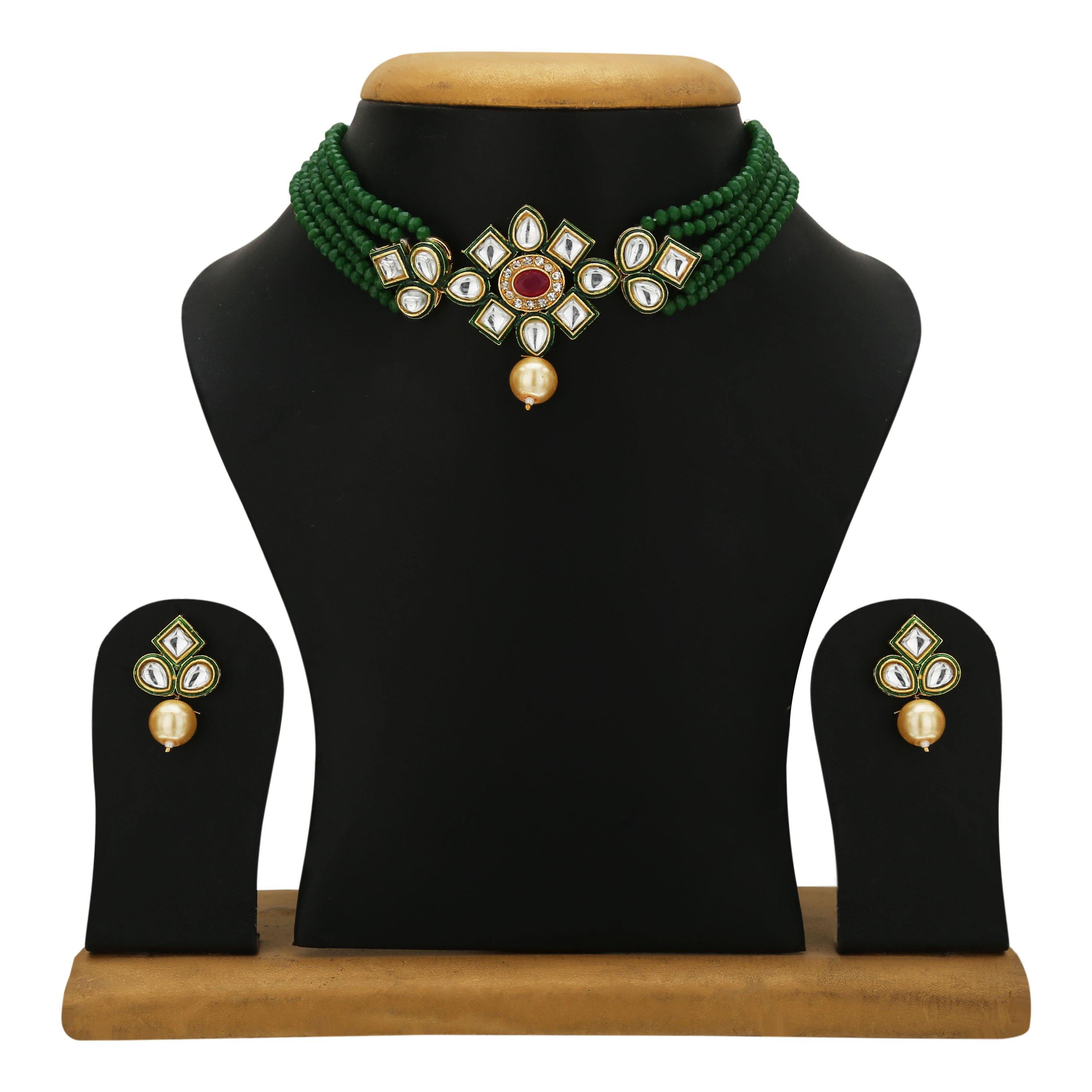 Sukriti Traditional Jewelry Gold Plated Kundan Choker Necklace Earrings Set for Girls & Women