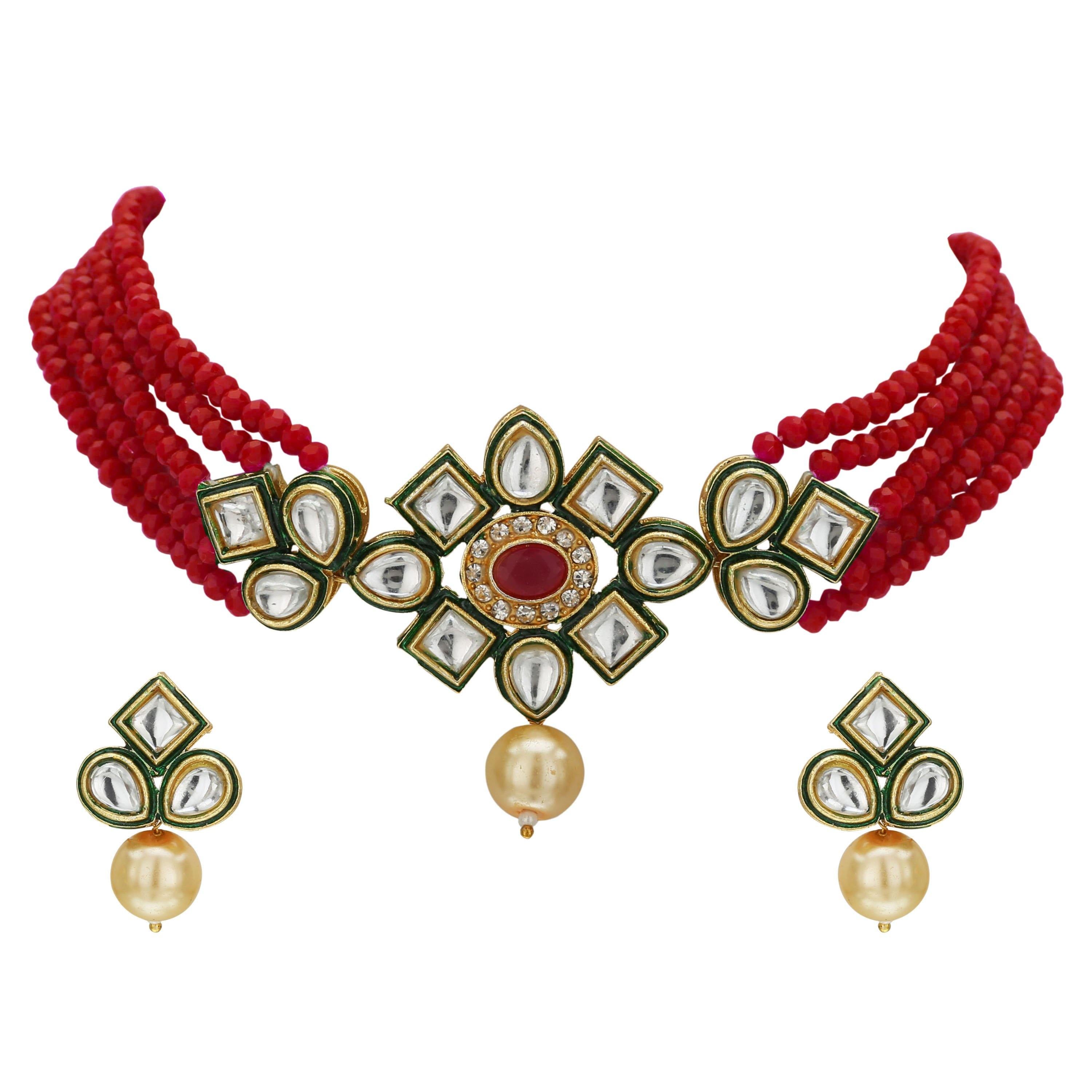 Sukriti Traditional Jewelry Gold Plated Kundan Choker Necklace Earrings Set for Girls & Women