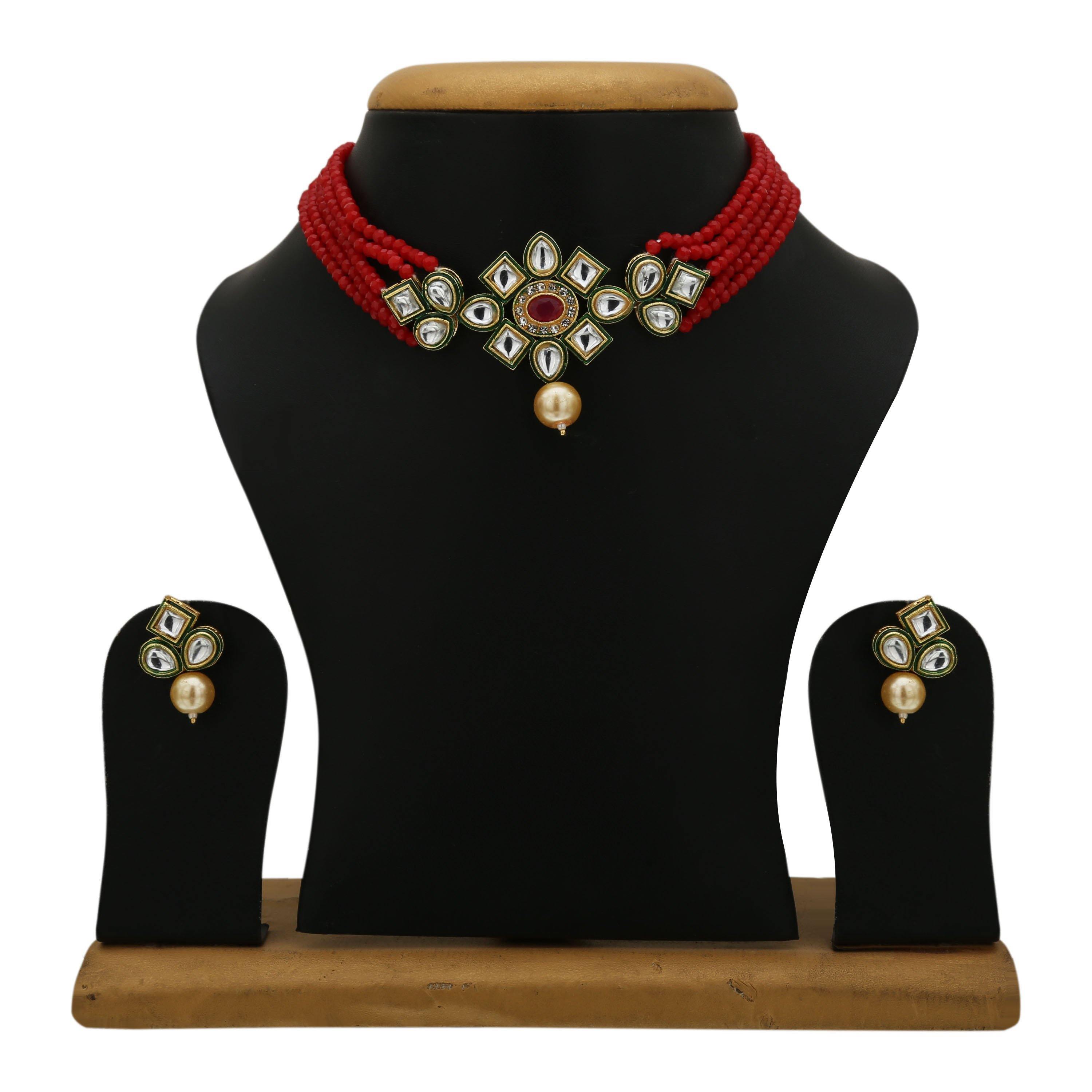 Sukriti Traditional Jewelry Gold Plated Kundan Choker Necklace Earrings Set for Girls & Women