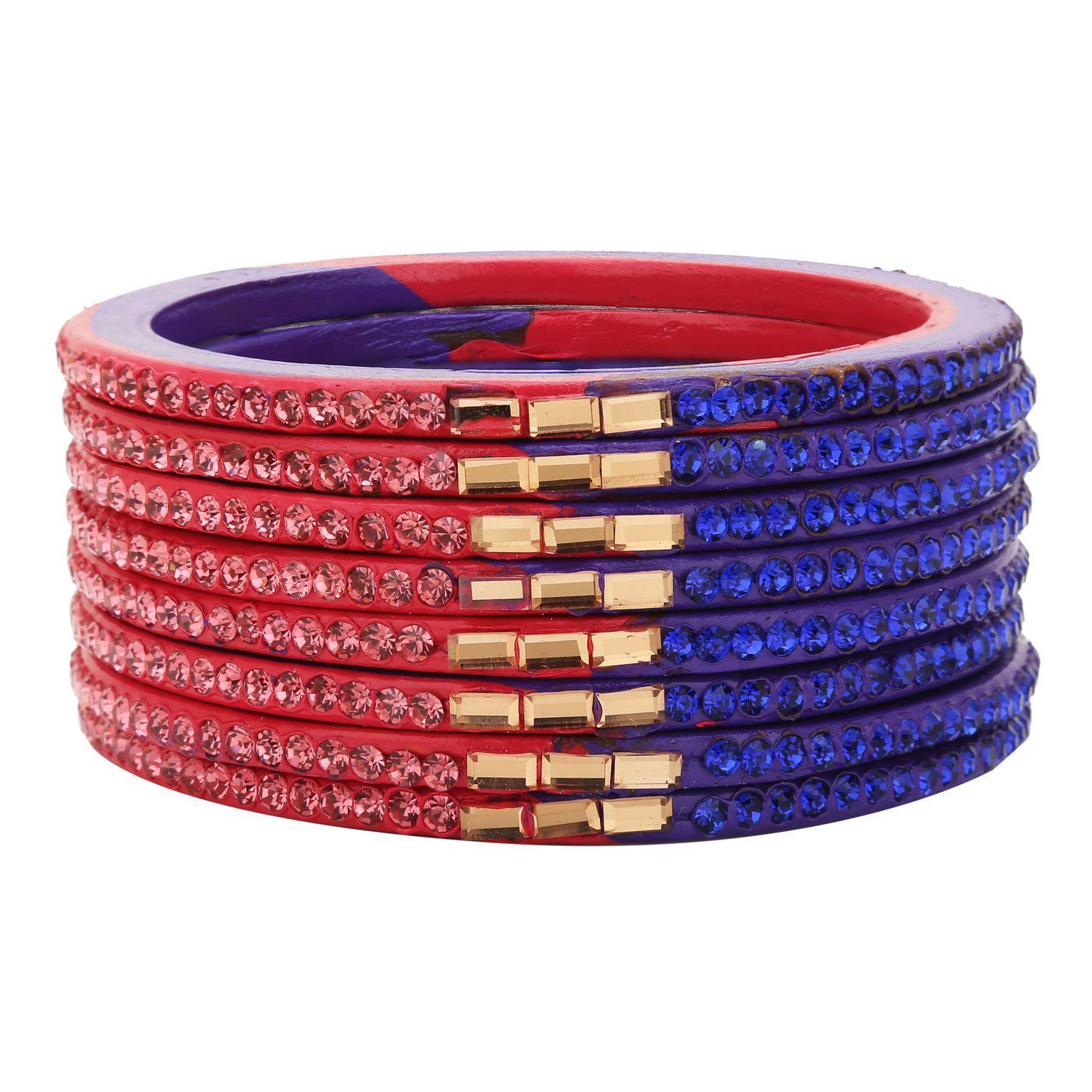 Sukriti Traditional Pink-Blue Lac Bangles for Women - Set of 8