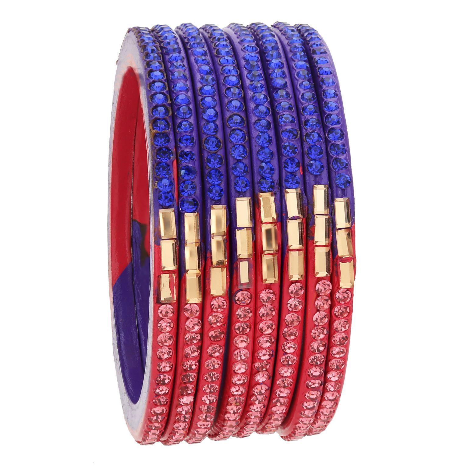 Sukriti Traditional Pink-Blue Lac Bangles for Women - Set of 8